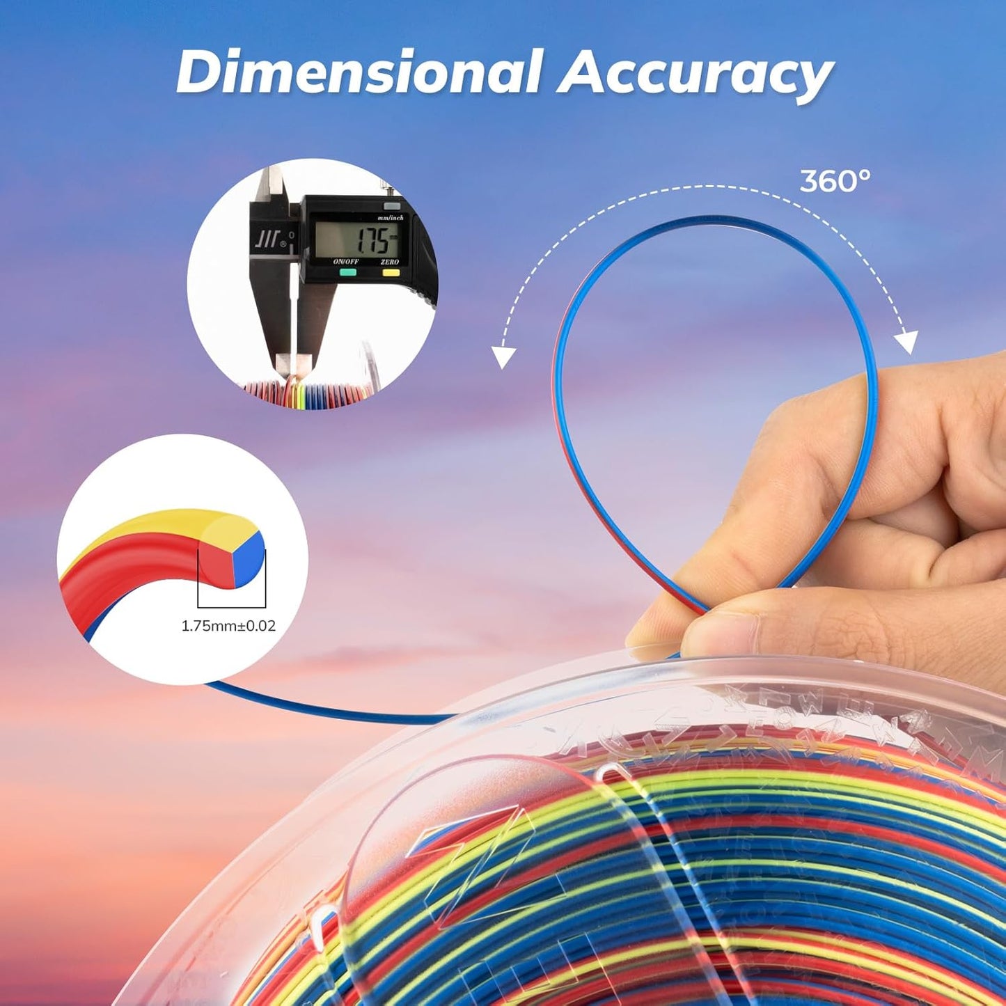 AMOLEN Silk PLA 3D Printer Filament, Shiny Multicolor Rainbow PLA Filament 1.75mm, Fast Color Change PLA 3D Printing Filament for Most FDM 3D Printer, Blue Red Yellow, 1kg (2.2lbs)