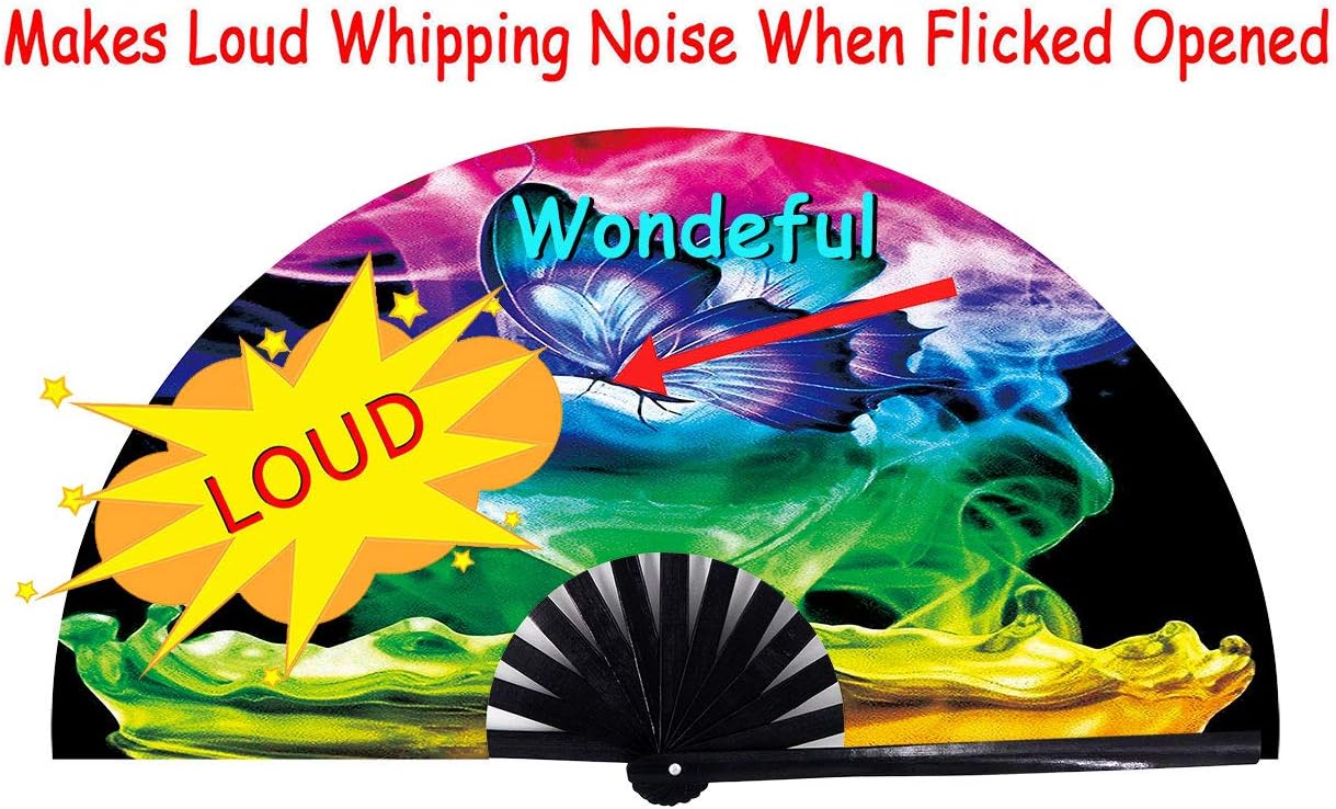 Amajiji Large Folding Hand Rave Fan Popping Fan for Line Dancing Clacking Fans for Boots On The Ground Dance,Party,Decoration,Festival (Butterfly Dream)