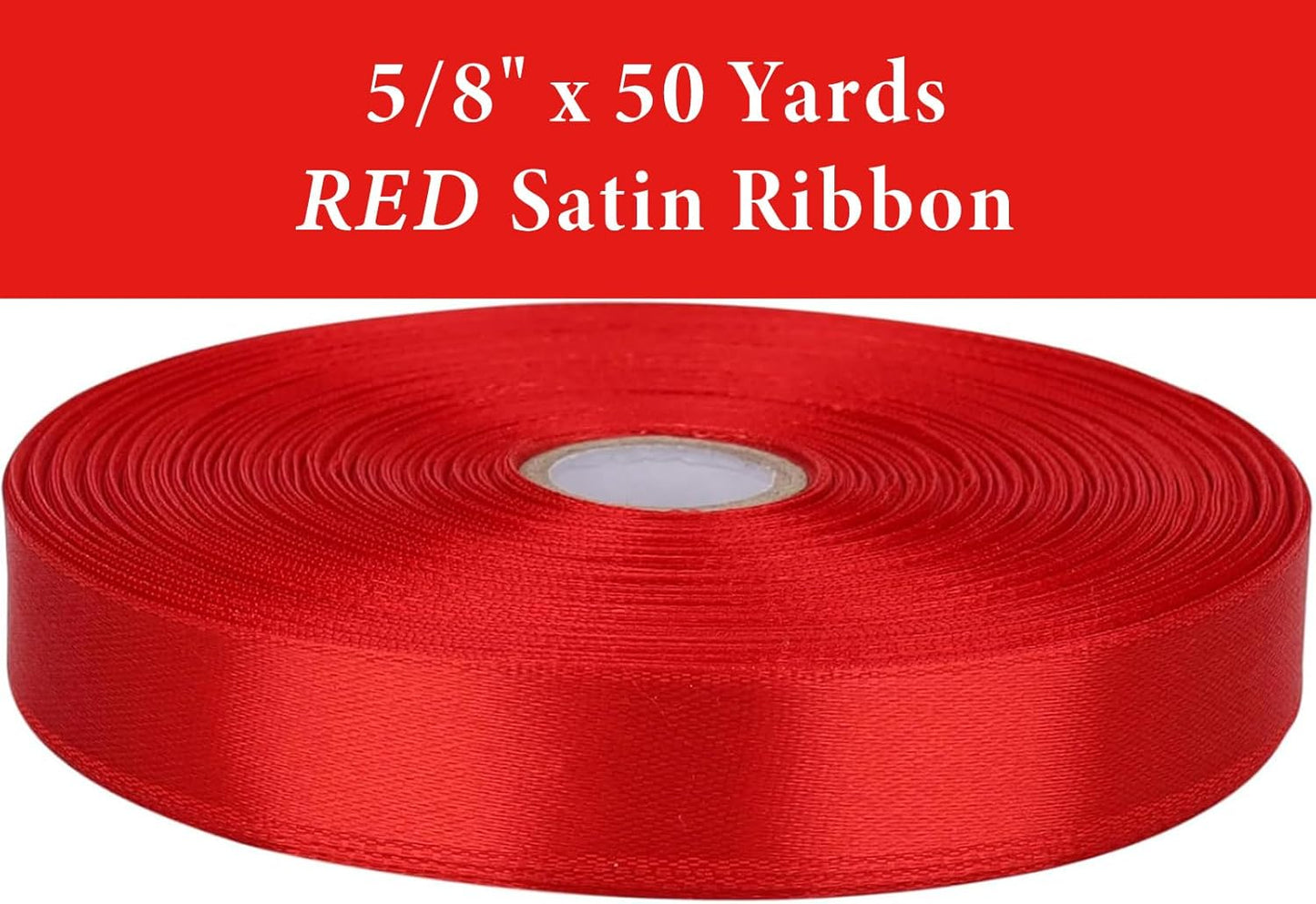 5/8 Inch Red Satin Ribbon 50 Yards Solid Fabric Ribbons for Gift Wrapping, Crafts and DIY Projects, Bows Making, Wedding, Party, Holiday Decor