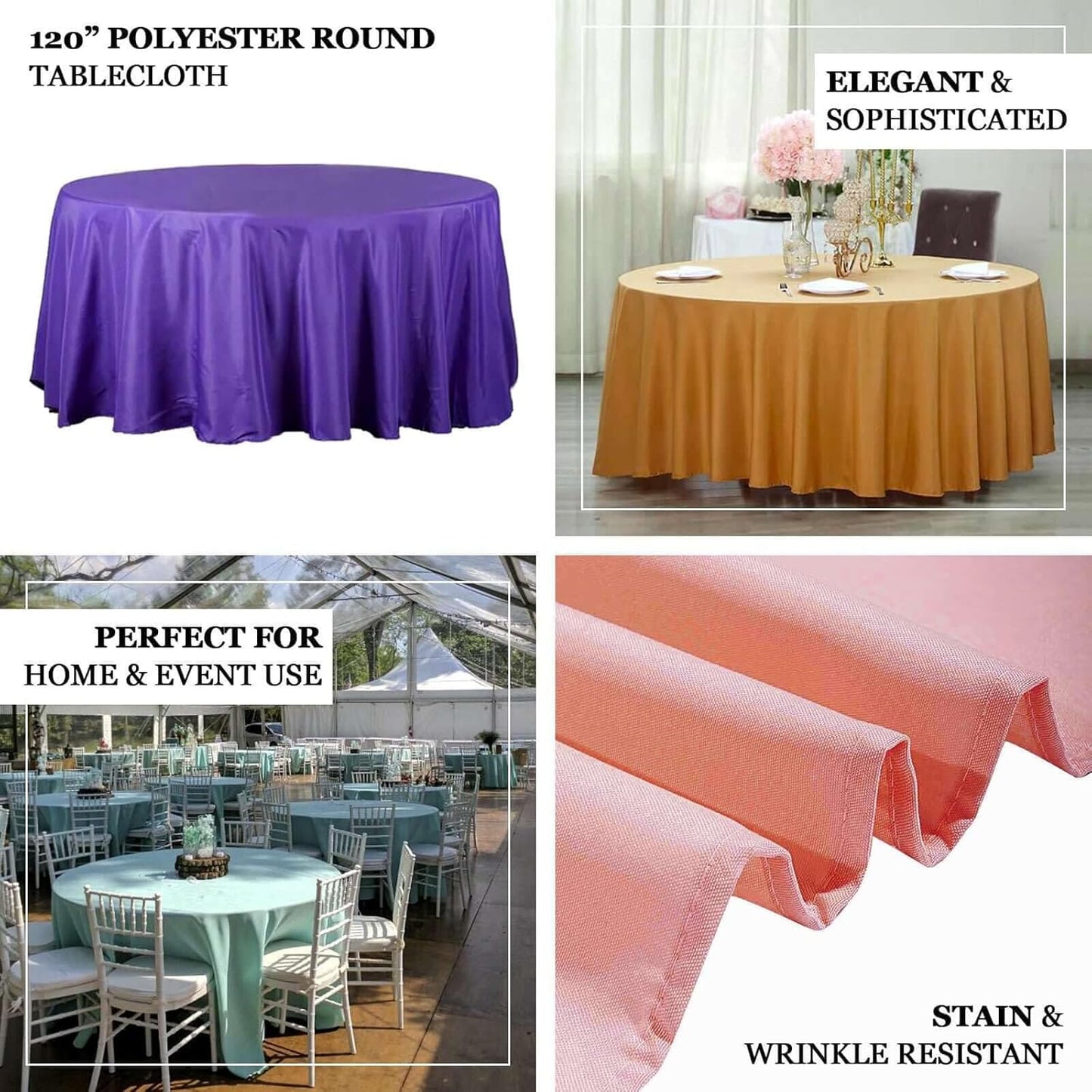 Efavormart Round Tablecloth, 120 Inch Stain & Wrinkle Resistant Washable Table Cloth, Decorative Polyester Fabric Table Cover for Banquet, Wedding, Dining - Turquoise