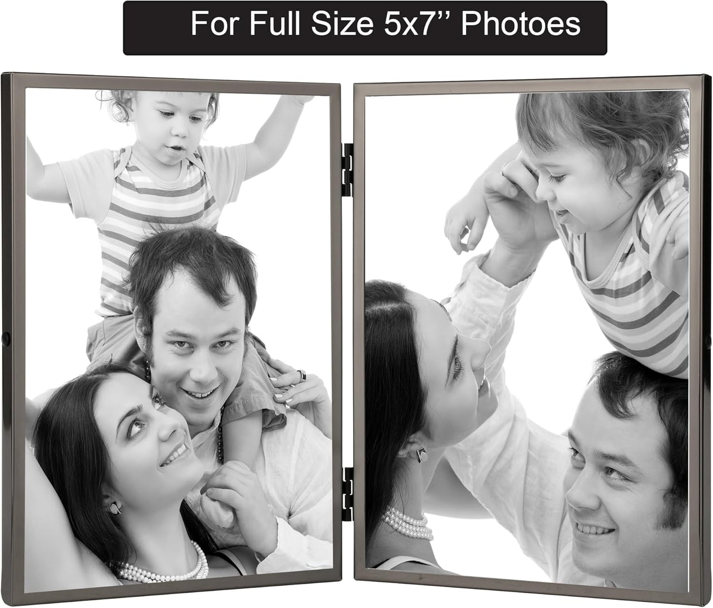 5x7'' Metal Black Double Floating Frame For Photo Sizes 2x3'', 3.5x 5'',For Tabletop/Shelf Photo Frame, Classy Gift for Wedding, Christmas,Birthady,Home or Office Decor.