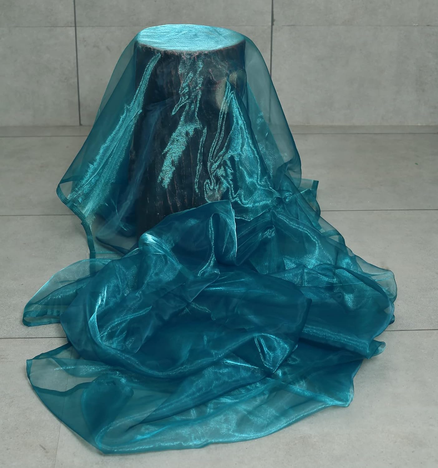 VDS Dark Teal Organza Fabric, 25 Yards Continuous, 45” Wide, Wedding Party Decoration Iridescent Crystal Sheer Shiny Organza Tulle Bridal Dress DIY Crafts Costume Sewing Backdrop Arch Cloth