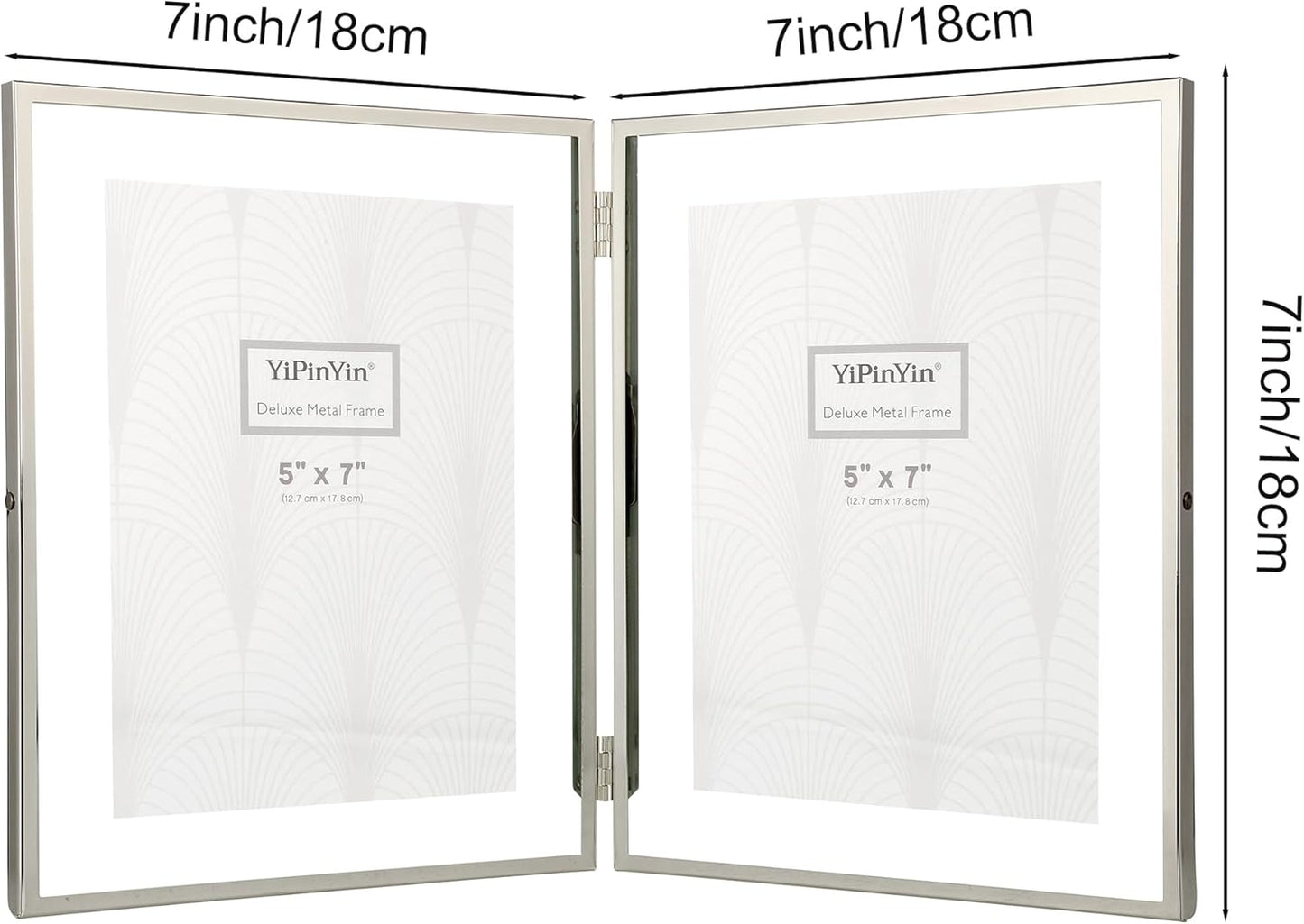 7x9'' Silver' Double Floating Frame For Photo Sizes (4x 6''5x7'',6x8''),Adjustable Tabletop/Shelf Photo Frame,Gift for Wedding,Birthady, Home or Office Decor.