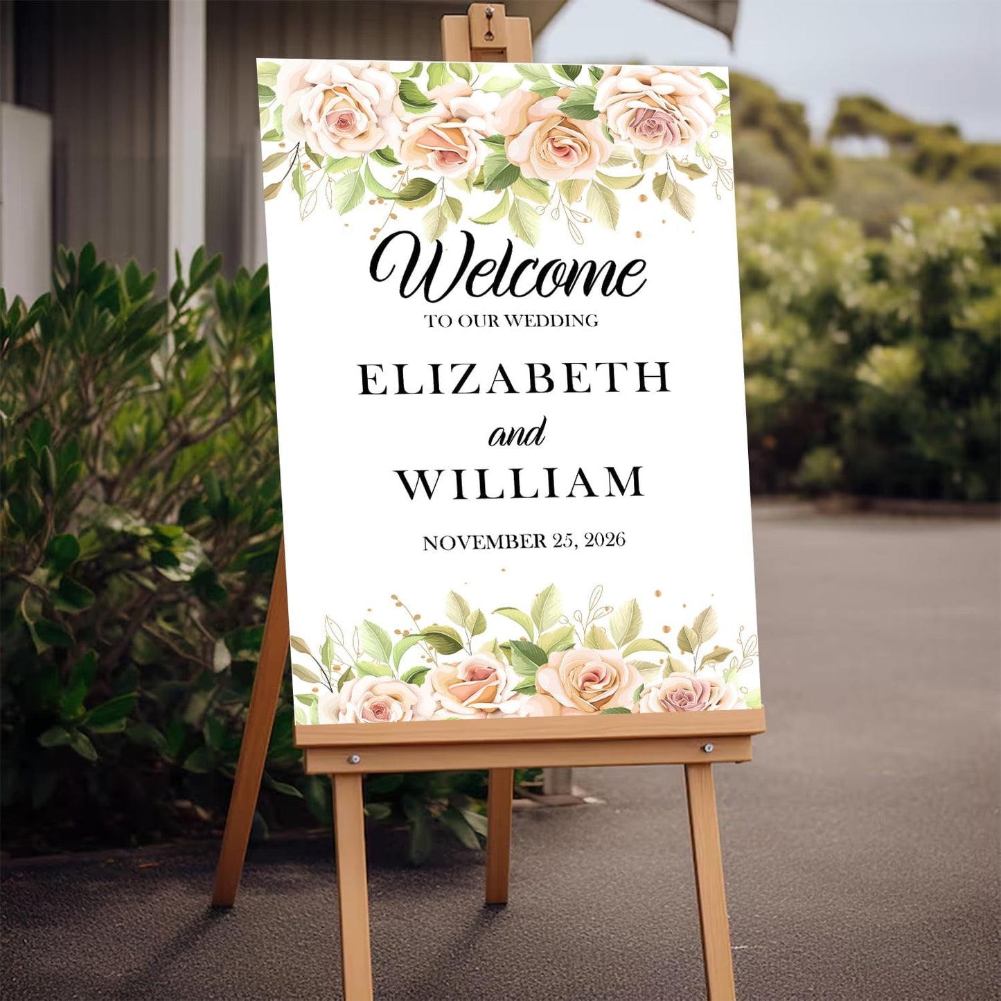 Gentle Pink Rose Wedding Welcome Sign, Minimalist Floral Template, Editable Printable Sign for Ceremony or Reception