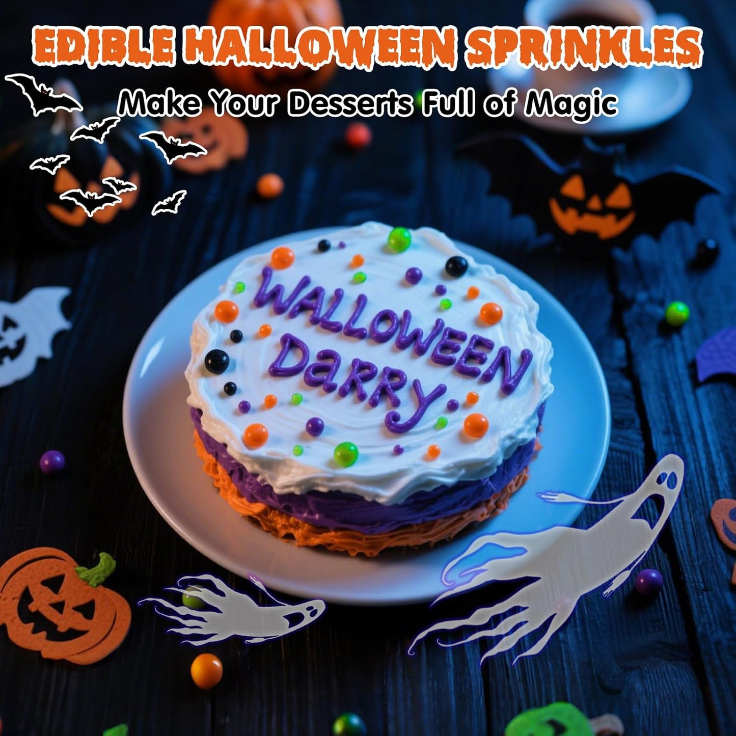 Halloween Edible Pearl Sprinkles,Nonpareils Purple Black Green and Orange Mix,Cute Pearls Cake Candy,Mini Sugar Sprinkles for Decorations Baking,Cake Ice Cream Cookies Cupcake Toppe Chocolate,Birthday Halloween Christmas Supplie 130g/4.58oz