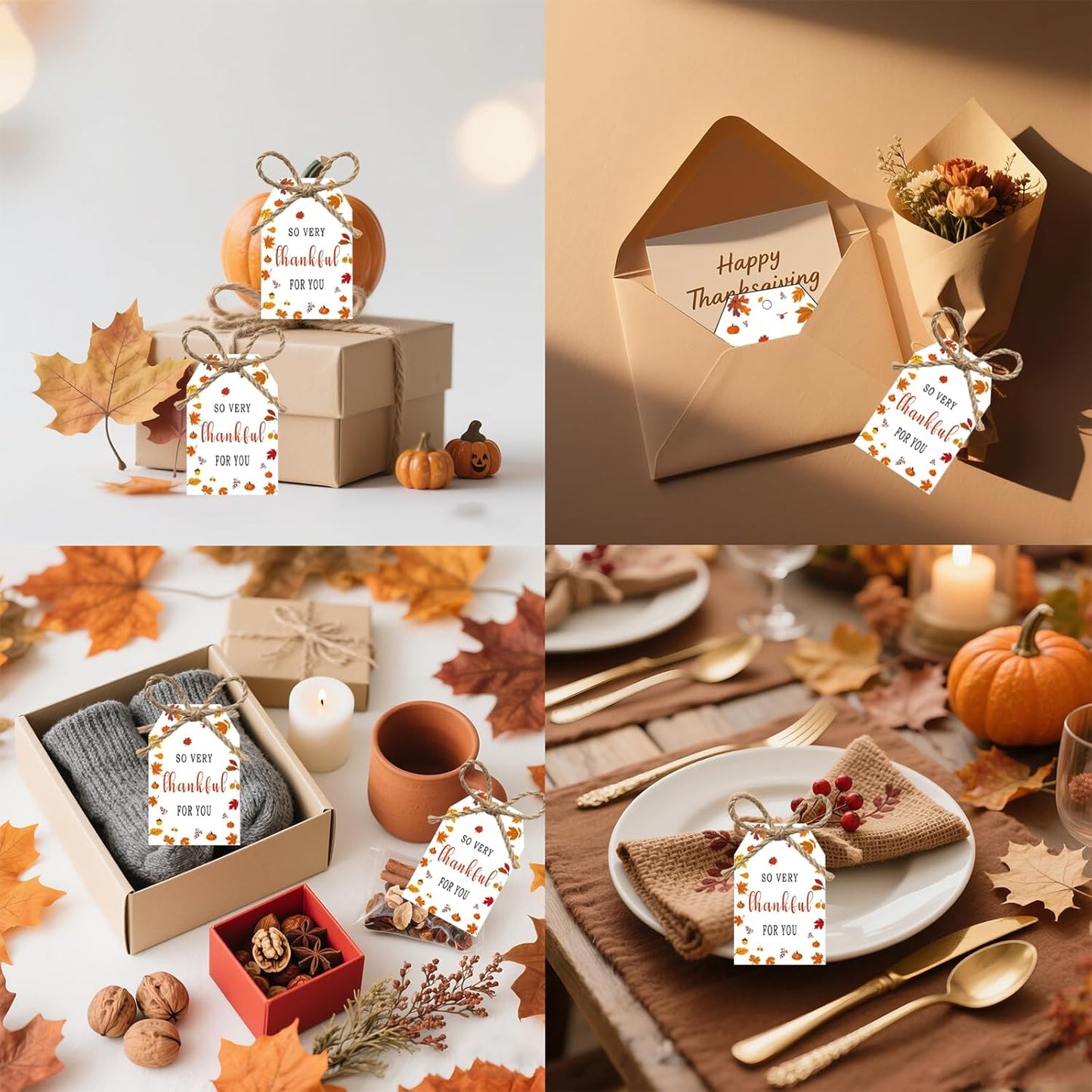 50Pcs Fall Thankful for You Tags, 3.3x2.1 Inch Thanksgiving Gift Tags with String, Thanksgiving Name Tags with Maple Leaf for Autumn Holiday Party Favors DIY Craft Decorations