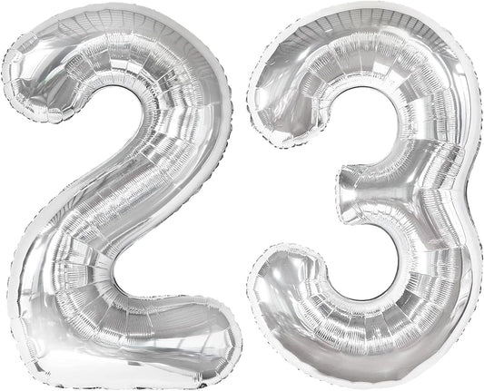 40 Inch Silver 23 Large Number Balloon, 23 32 Silver Birthday Party Decorations, Number 23 Foil Balloons for Anniversary Party Graduations Celebration Supplies