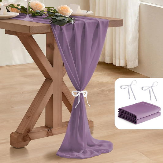 2 Pack 10 Ft Chiffon Table Runner Lavender Gauze Long Table Runners 27x120 Inches Sheer Tulle Table Runner for Rustic Wedding Reception Bridal Shower Decorations Birthday Party