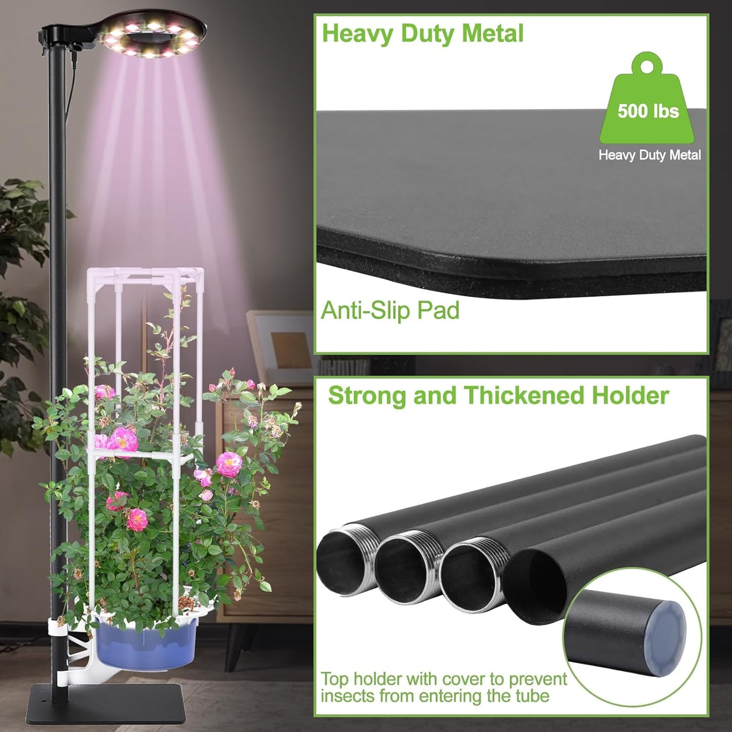 Indoor Plant Hydroponics Growing System Tower Kit with Grow light,Herb Vegetable Indoor Gardening System with Standing Floor Tall LED Grow Lights,Height Adjustable with Stand,Timer,Trellis