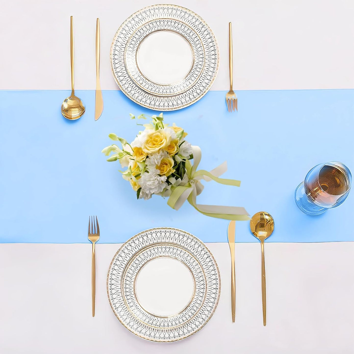 SHEJIZE 2 Pack Light Blue Satin Table Runner 12x108 Inches Long, Bright Silky Smooth Satin Table Runner Table Decor for Wedding Banquet Christmas Prom Event Birthday Party