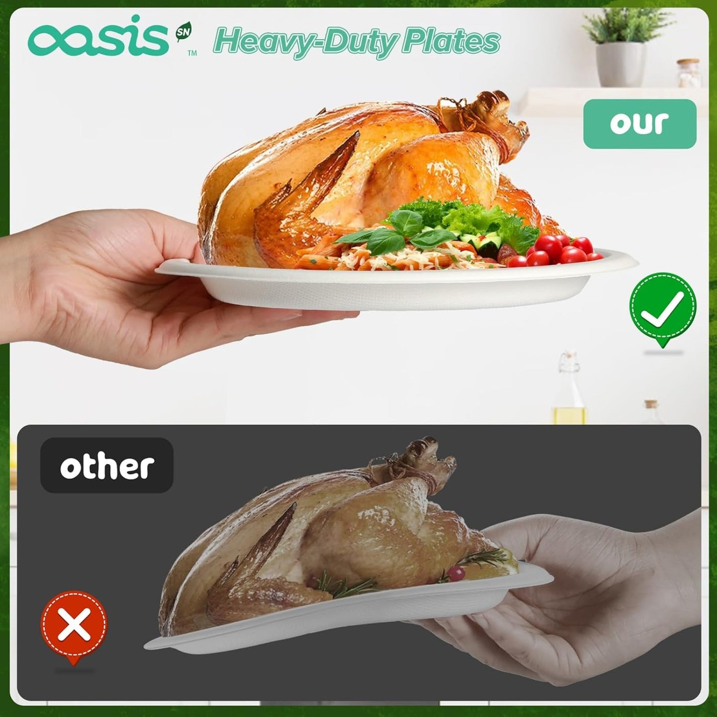 100-Pack Compostable Paper Plates Set – Includes 6" & 9" Heavy-Duty Sugarcane Plates (50 Each) – Eco-Friendly Disposable Plates for Meals, Snacks, and Parties-Natural (White)