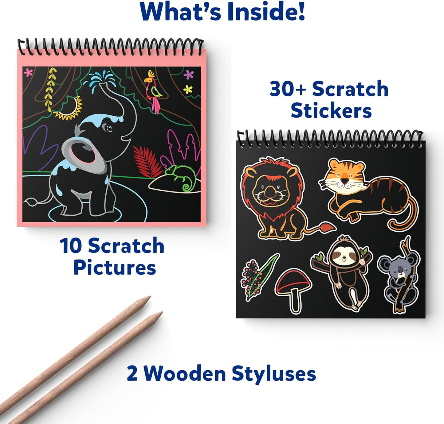 Skillmatics Scratch Art Book for Kids - Animals, Craft Kits & Supplies, 30+ Scratch Stickers, Travel Toys, DIY Kit, Gifts for Boys & Girls Ages 3, 4, 5, 6, 7, 8
