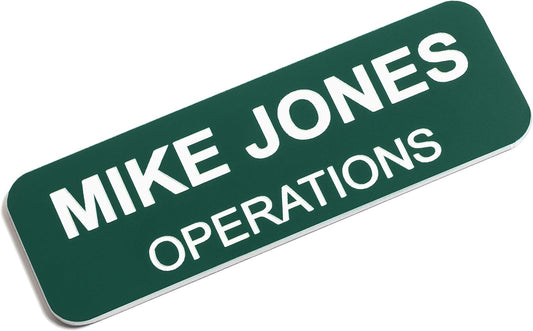 Custom Engraved Name Tag Badges – Personalized Identification with Pin or Magnetic Backing, 1 Inch x 3 Inches, Pine Green/White