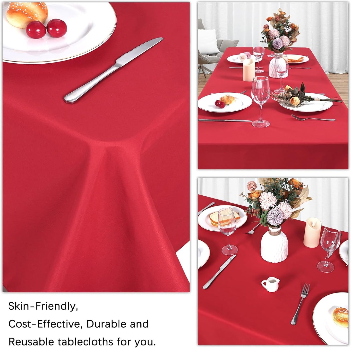 8 Pack Red Tablecloth 60 x 84 Inch Rectangular Tablecloths for 4 Foot Rectangle Tables, Wrinkle Resistant Red Table Cloth Washable Polyester Fabric Table Covers for Buffet Wedding Party Banquet