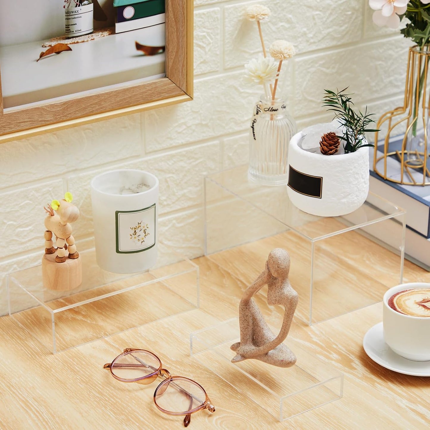 Leinuosen 7 Pcs Large Buffet Risers Set 6" to 12" Acrylic Display Box Catering Dessert Table Riser Food Display Decorative Stand with Hollow Bottom for Catering Supplies(Clear, Rectangle)