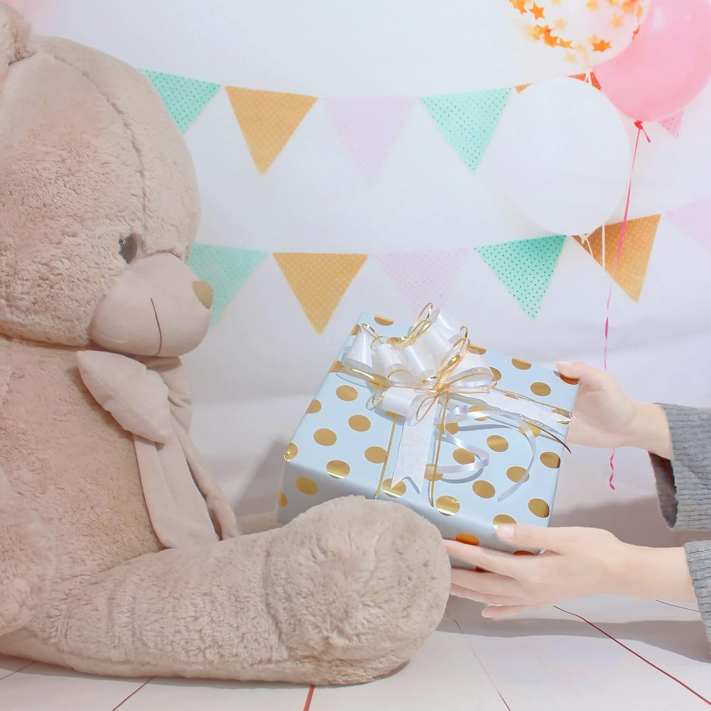 Pull Bows for Gift Wrapping, 15 PCS Large Gift Bow Bulk for Presents Package, Gift Baskets, Christmas, Wedding, and Party Decor (White with Tulle & Gold line, 6 inches)