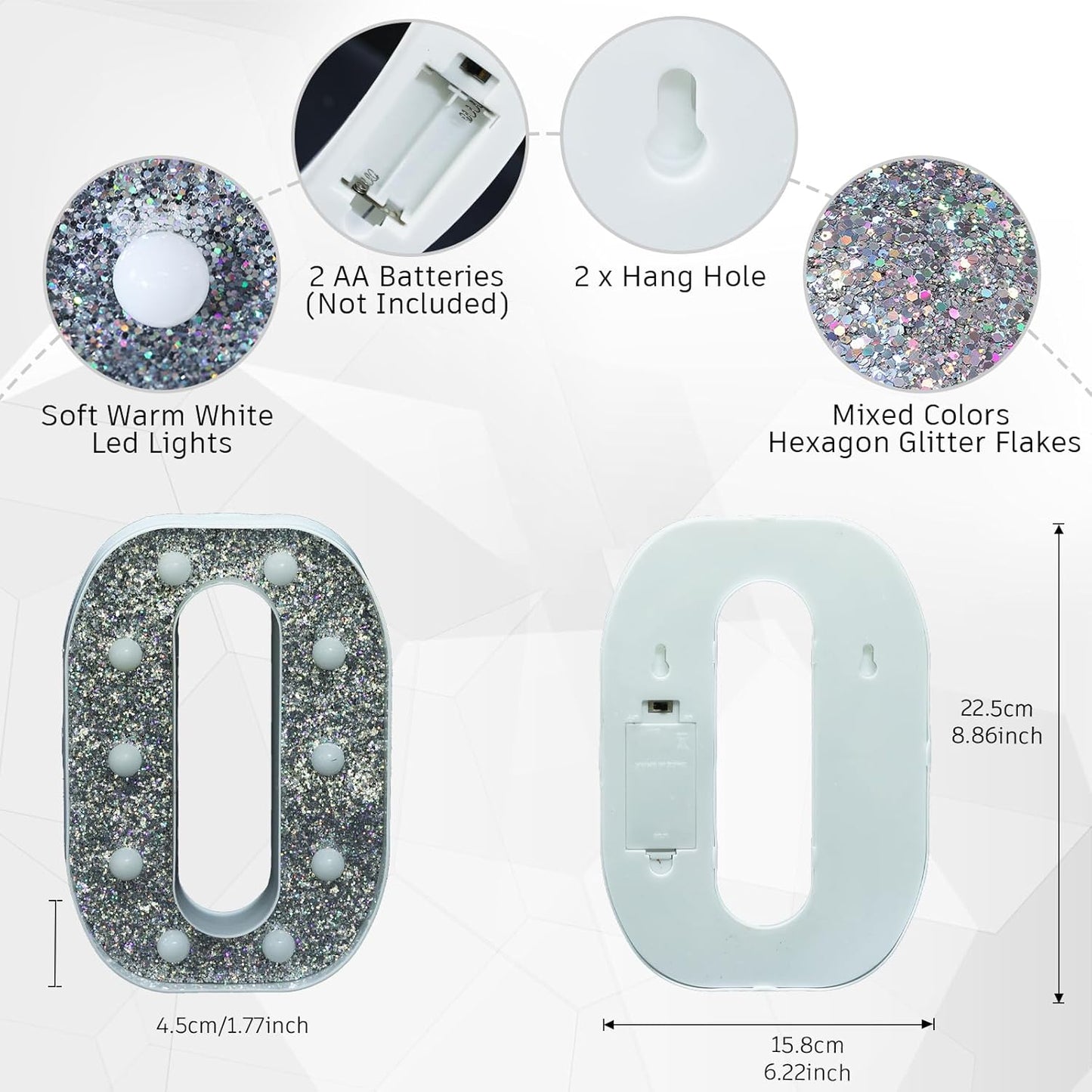 Light Up Letters - Marquee Light Signs for Table Decorations, Prom, Events & Engagement Parties - Glitter Alphabet & Number Letters, O