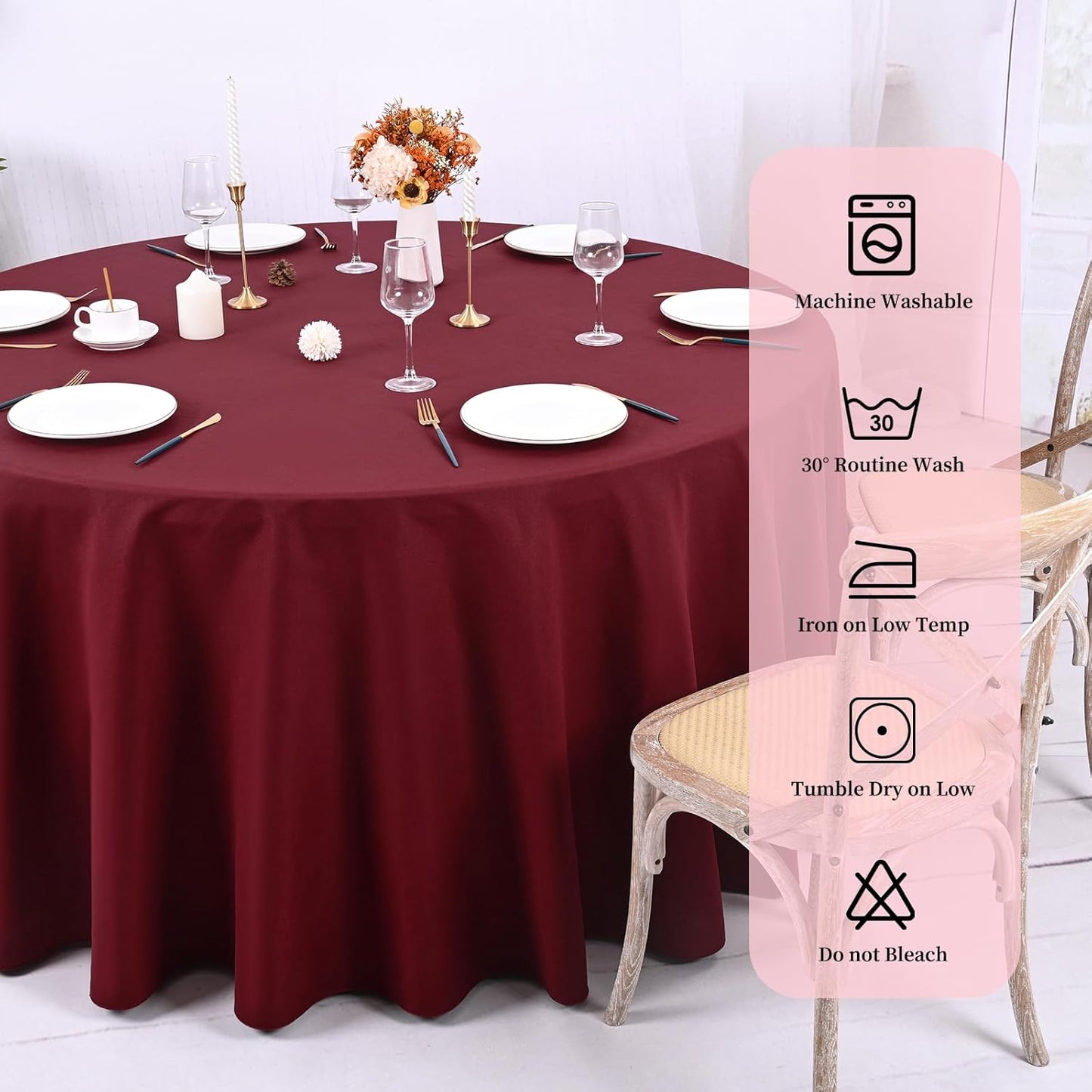 10 Pack Burgundy Round Tablecloths - 120 Inch, Polyester Table Cover for Round Table, Stain and Wrinkle Resistant Washable Fabric Tablecloth, Polyester Tablecloth for Wedding Banquet Parties