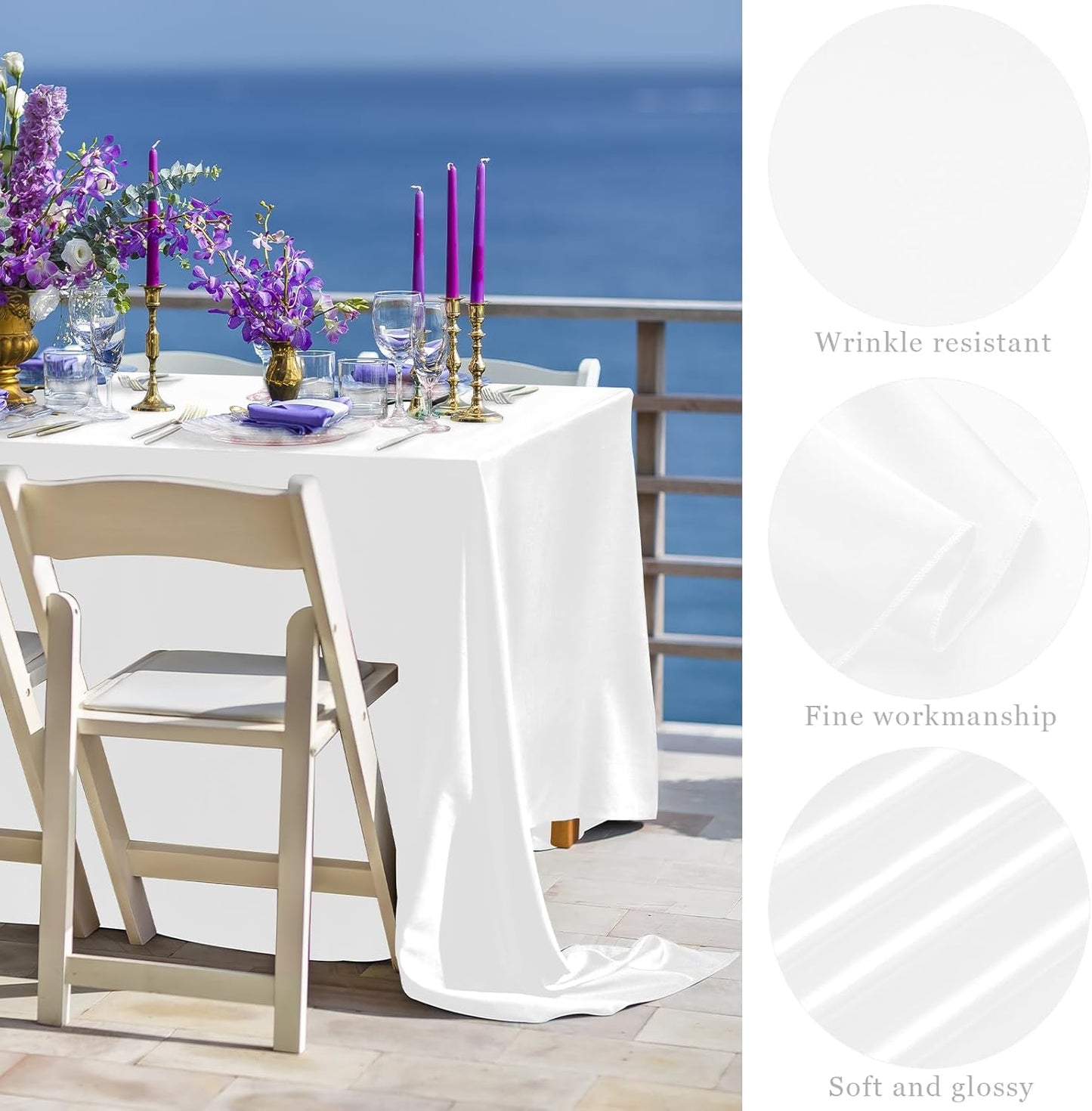 TURSTIN 1 Pack White Satin Tablecloth 102 x 58 Inch Overlay Satin Table Cover Rectangle Bright Silk Tablecloth Smooth Fabric Table Decoration for Wedding Banquet Party Events