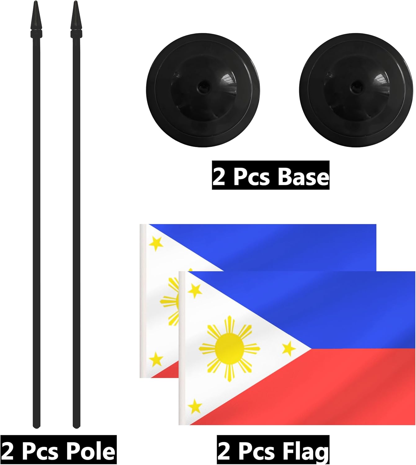 2 Pack Philippine Desk Flag Set, Philippine Desktop Small Miniature Table Office Flag with 12" Black Pole and Black Base, Offices, Classroom, Home, Festival Decoration (Philippine)