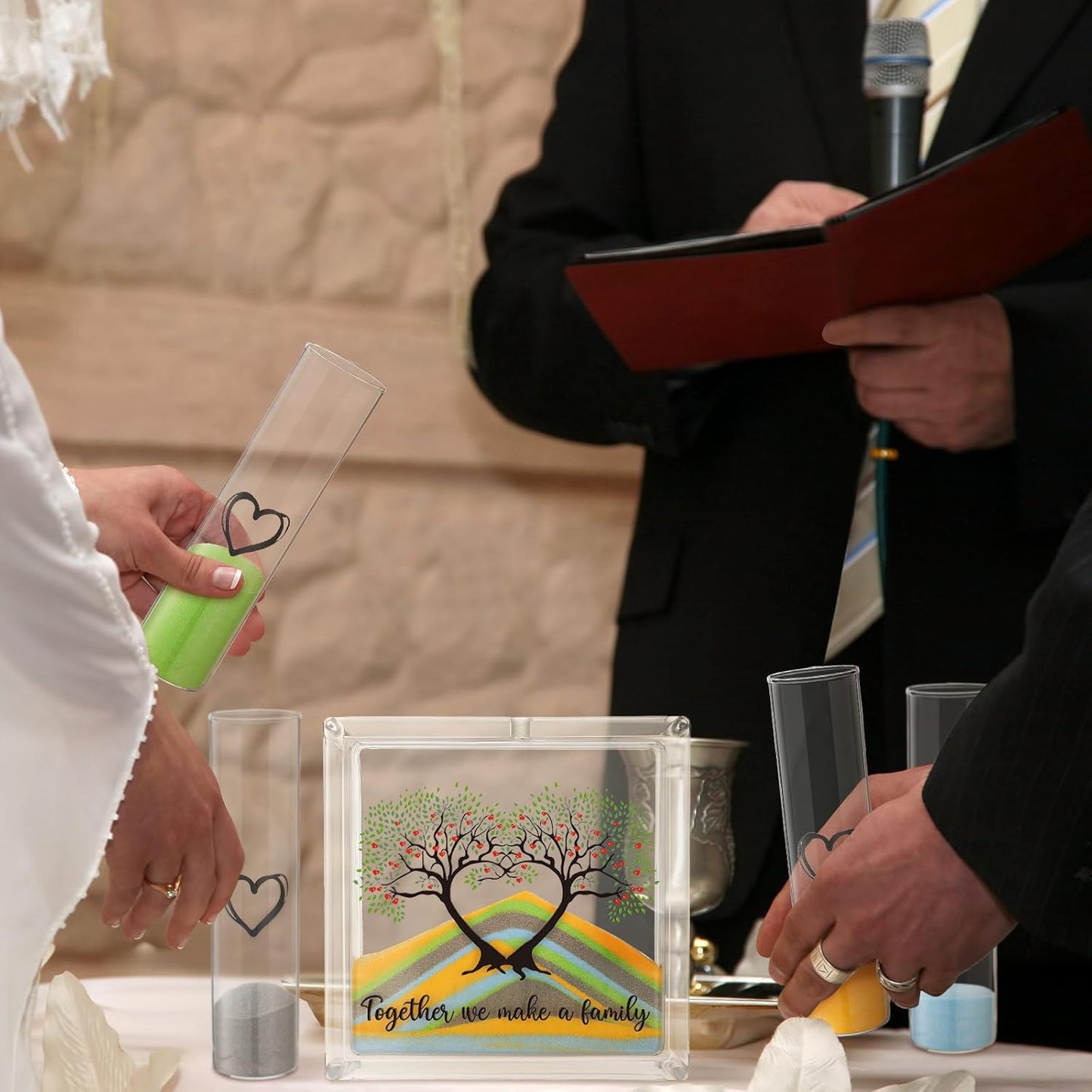 Wedding Unity Sand Set Include Vases Square Glass Jar Container 12 oz Sand for Blended Family Engagement Anniversary Bridal Party Outdoor Beach Decor(Classic Colors,Tree)