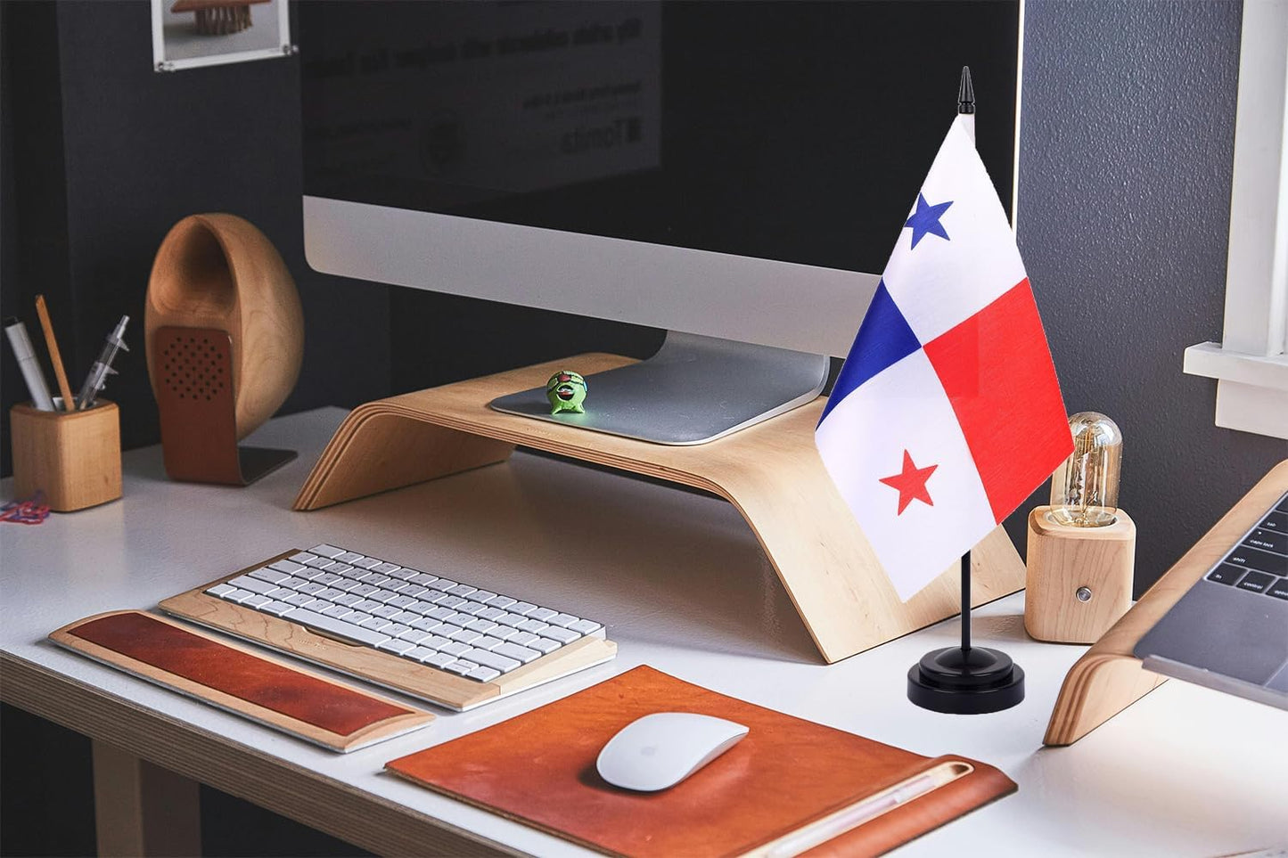 WXTWK 2 Pack Panama Flag Panama Deluxe Desk Flag Set - Mini Small Panamanian Table Office Flags with Black 12" Solid Pole Stand Base Classroom Meeting Desktop Decorations