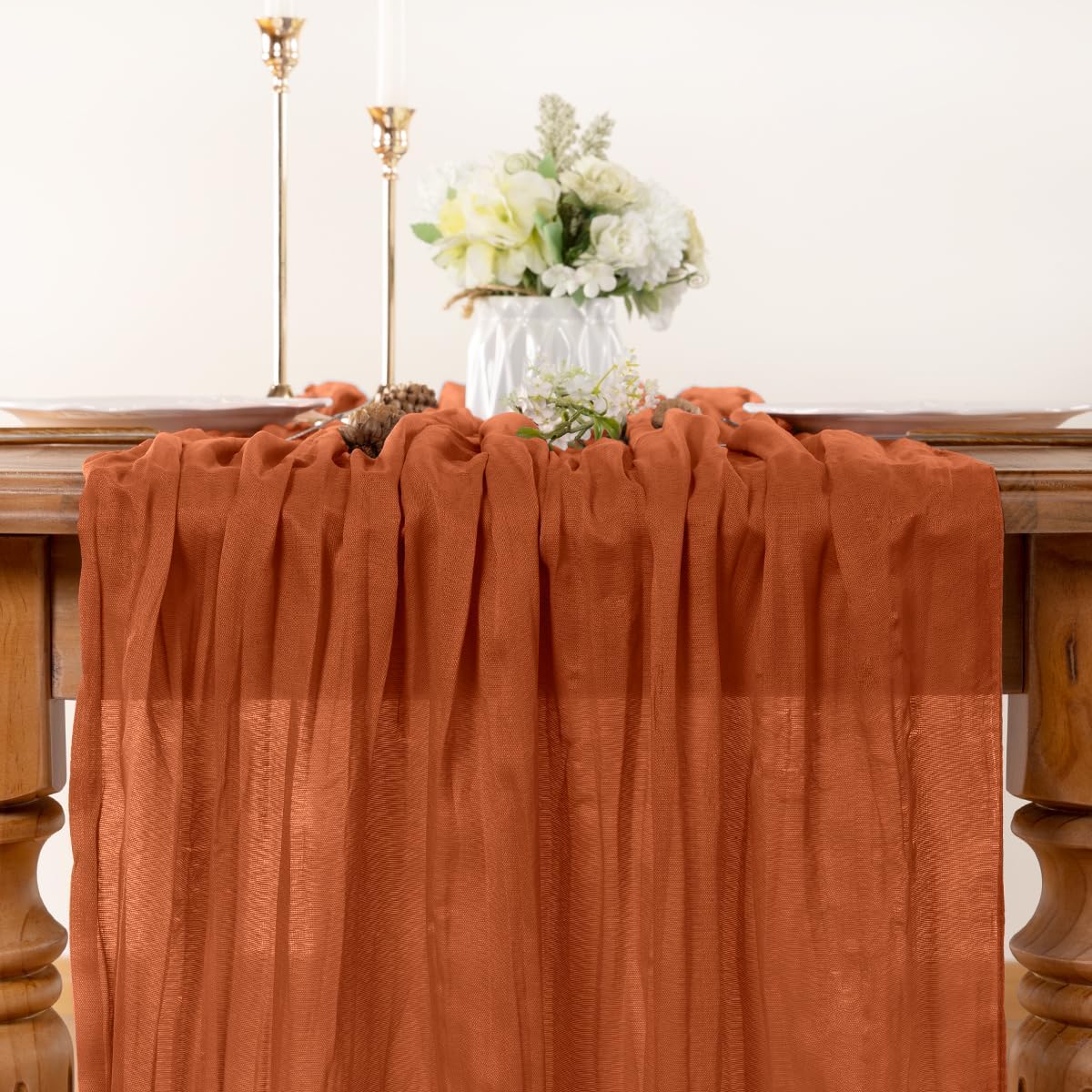 Terracotta Table Runner Cheesecloth Table Runner 4 Pack 10FT Farmhouse Table Runners 120 Inches Fall Table Decor Dining Room Centerpiece Wedding Boho Baby Shower Birthday
