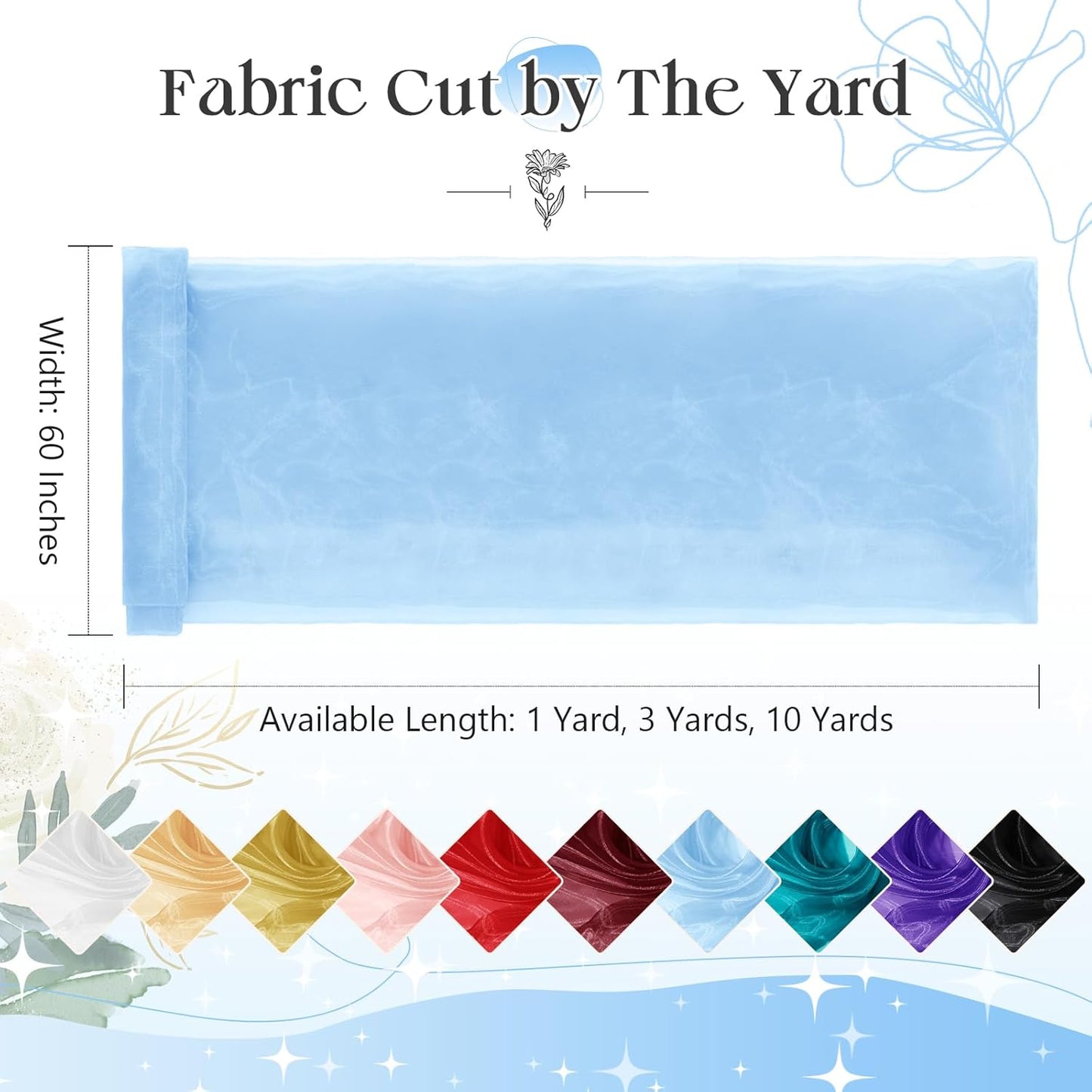 P Pothuiny Sheer Organza Fabric by The Yard, 3 Yards x 60 Inch Wide Bridal Light Blue Organza Tulle Fabric Roll Shiny Gauze Fashion Dress Sewing Craft for Wedding Party Decorations Backdrop