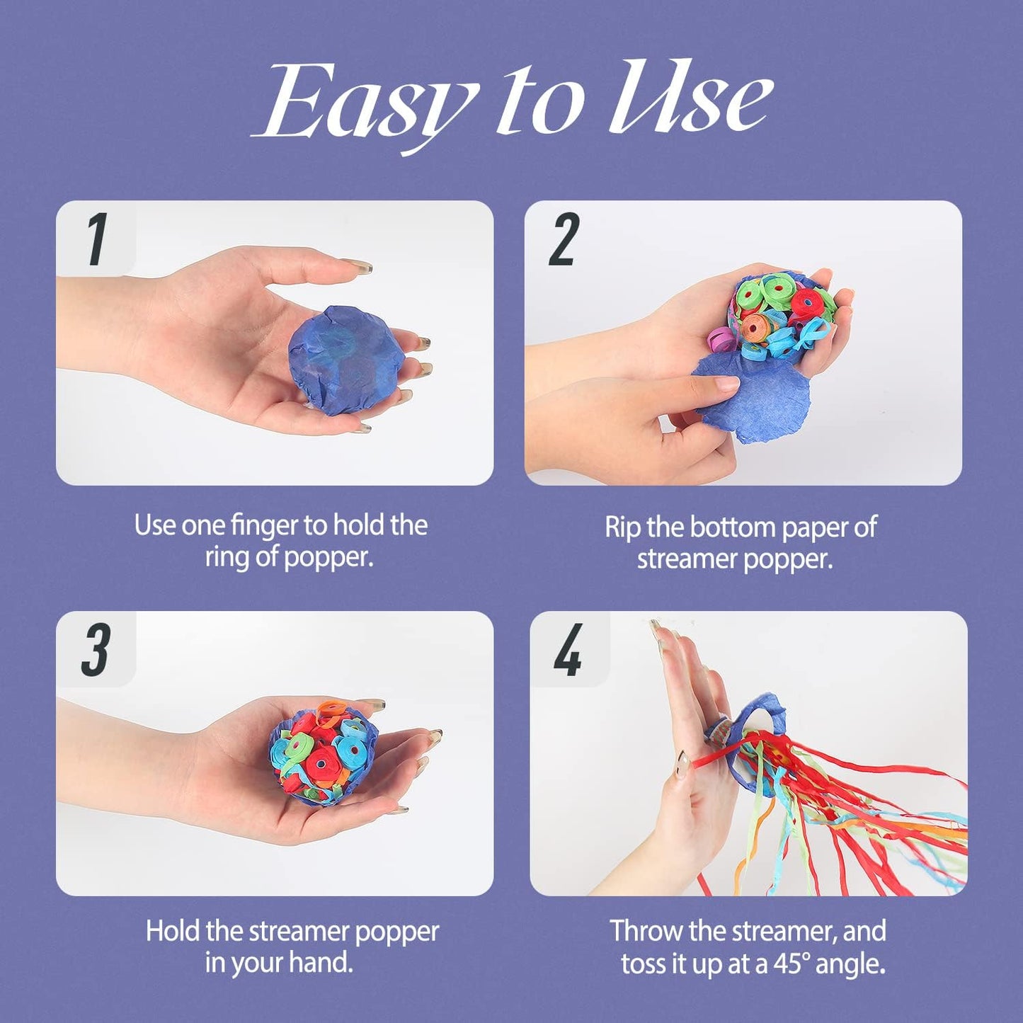 BATTIFE 30Pack Streamers Poppers - Colorful Hand Throw Confetti Poppers, No Mess Paper Crackers for Birthday Wedding Party Celebrations, Multi-Color