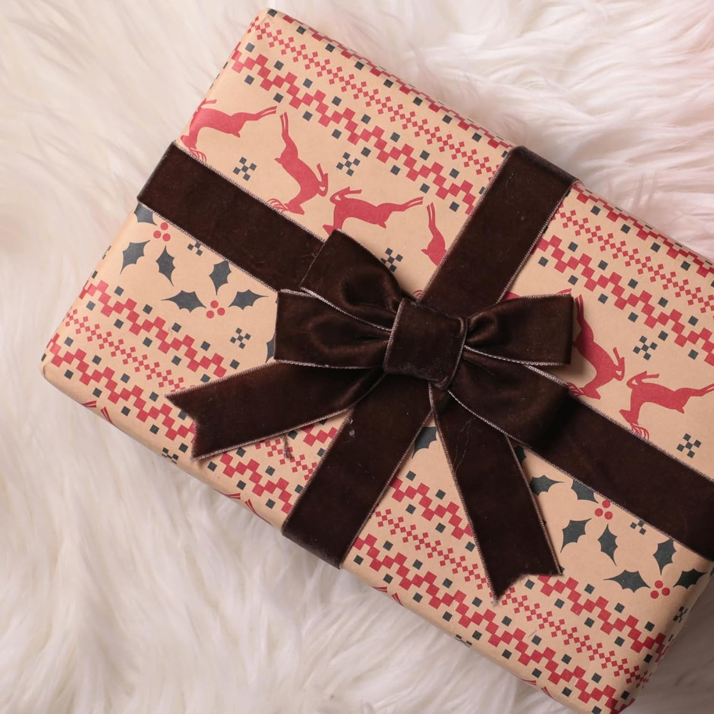 Brown Christmas Velvet Ribbon for Tree, Gift Wrapping, Flower Bouquet, Wreath Decorations, Bow Making 1'', 25 Yards