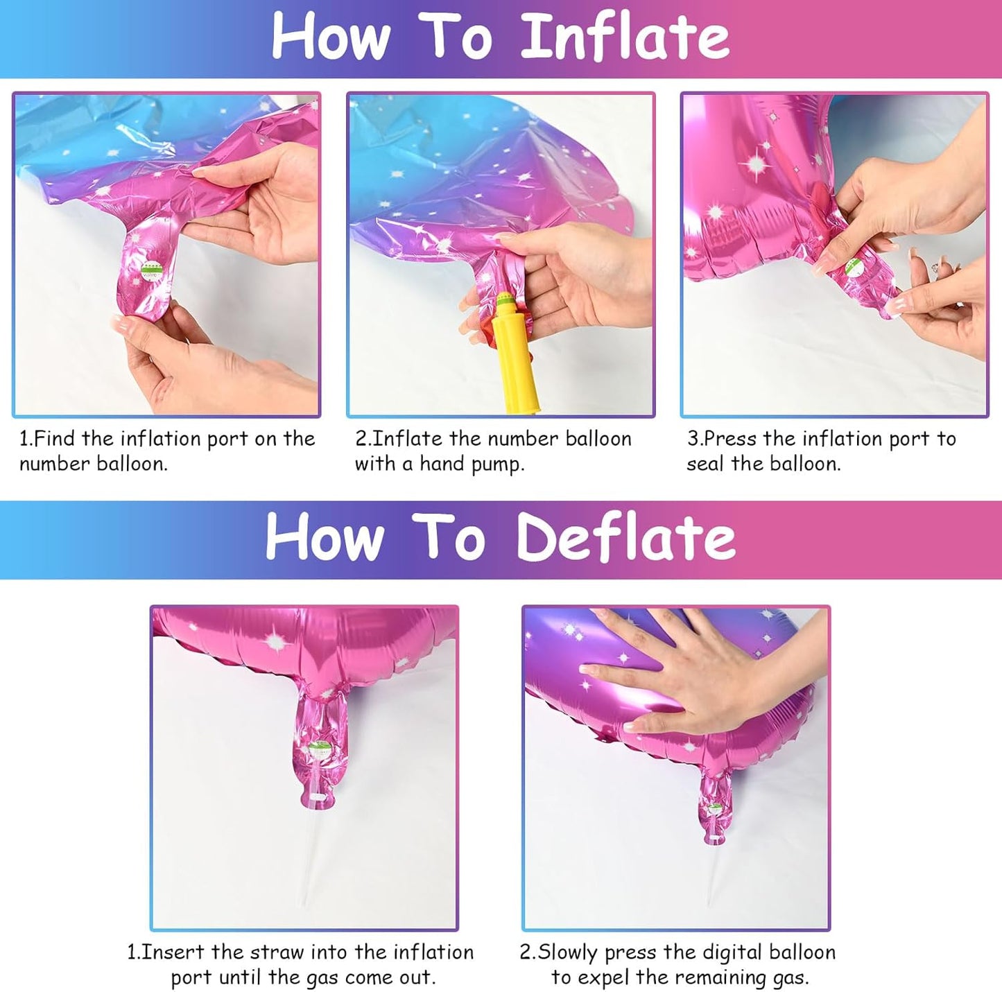 40 In Rianbow Large Numbers Balloons 0-9, Self Inflating Gradient Blue Pink Foil Number 0 Helium Balloons for Girls, Starry Digit 0 Balloons for Women Birthday Party Anniversary Supplies Decorations