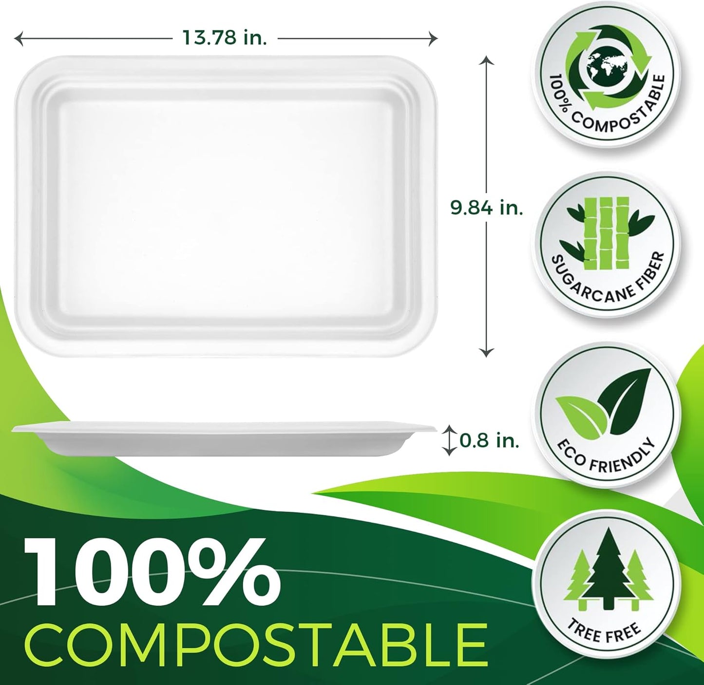 50Pack 14" Heavy Duty Disposable Rectangle Food Trays, Compostable Extra Large Paper Platter Plates Serving Crawfish, Lobster, Crab for Party, BBQ, Crawfish Boil Accessories