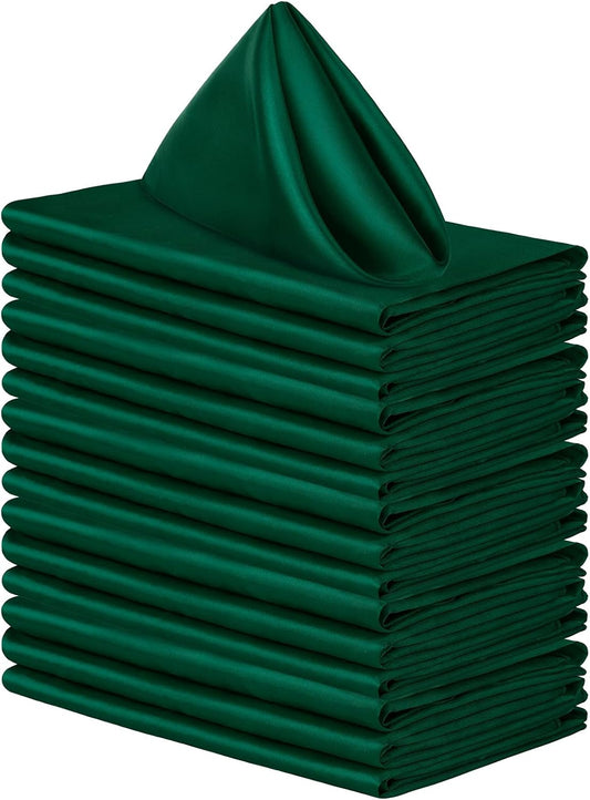 Aneco 16 Pack Square Satin Napkin Bright Silk Table Napkin Soft Smooth Fabric Table Napkin for Wedding Banquet Party Decoration, Forest Green, 17 x 17 Inch