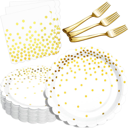 Gold Plates and Napkins Party Supplies 35 7inch disposable dessert plates for party, Gold Birthday New Years Party Decorations
