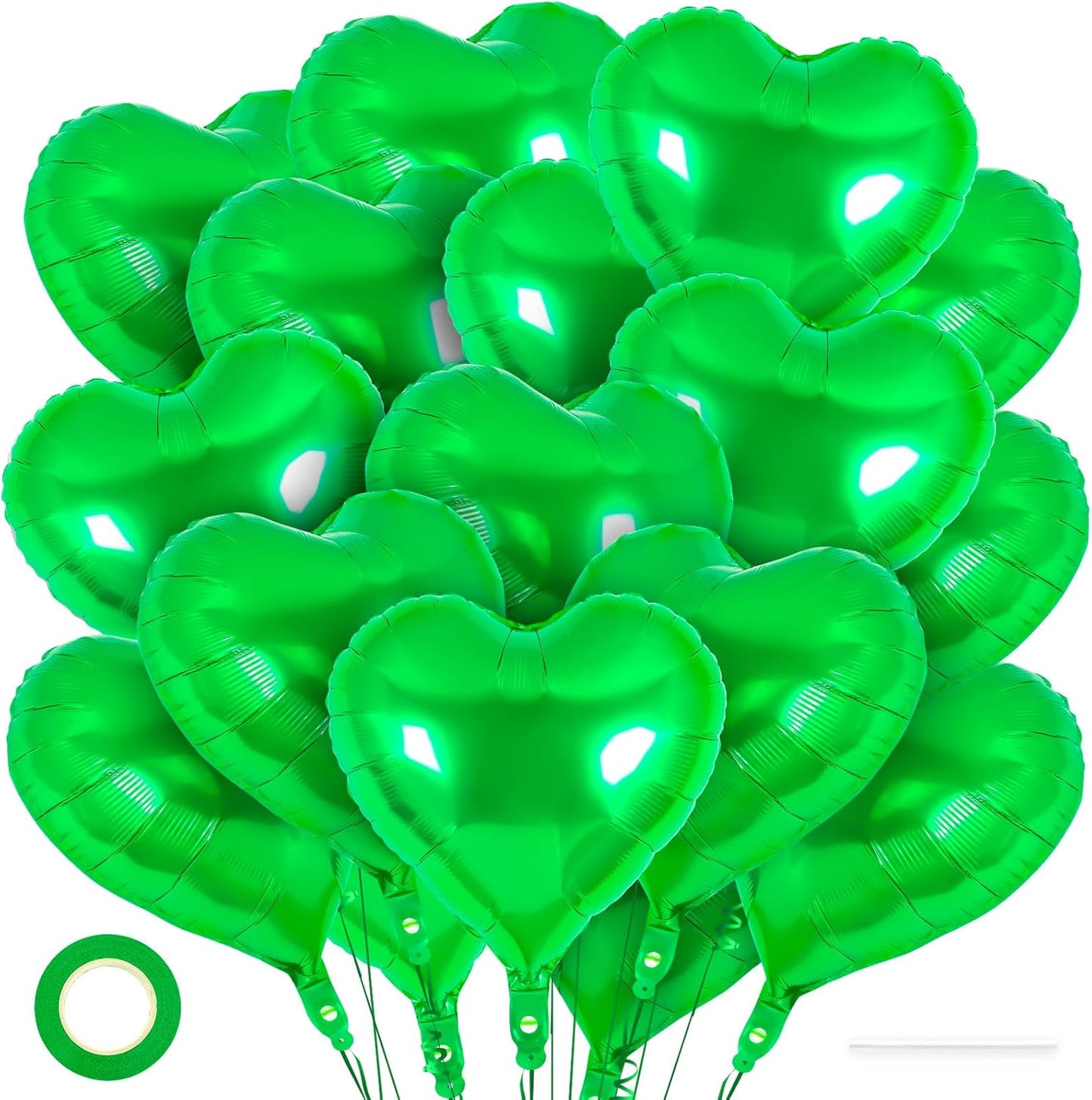 24 Pcs Green Heart Balloons,18 inch Heart Shape Foil Balloons Love Balloons Valentine Balloons for Birthday Party Wedding Engagement Party Baby Shower Valentine Day Decorations (Green)