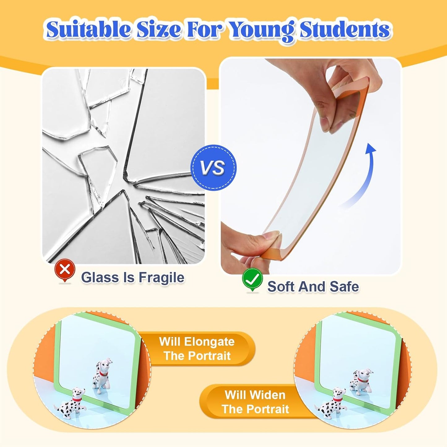 Dandat 10 Pcs Small Mirrors for Kids 6 x 6 Inch Square Shatter Proof Reflector Toddler Glass Plastic Reflector for Classroom DIY Craft Preschool Facial Expression (Macaron Colors)