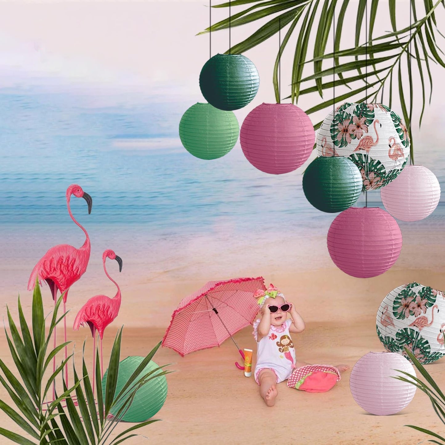 Jungle Tropical Flamingo Theme Bohemian Paper Lantern set10pcs for Birthdays Classrooms Baby Shower Party Decorations Hawaiian Luau Summer Beach Bachelorette Decor