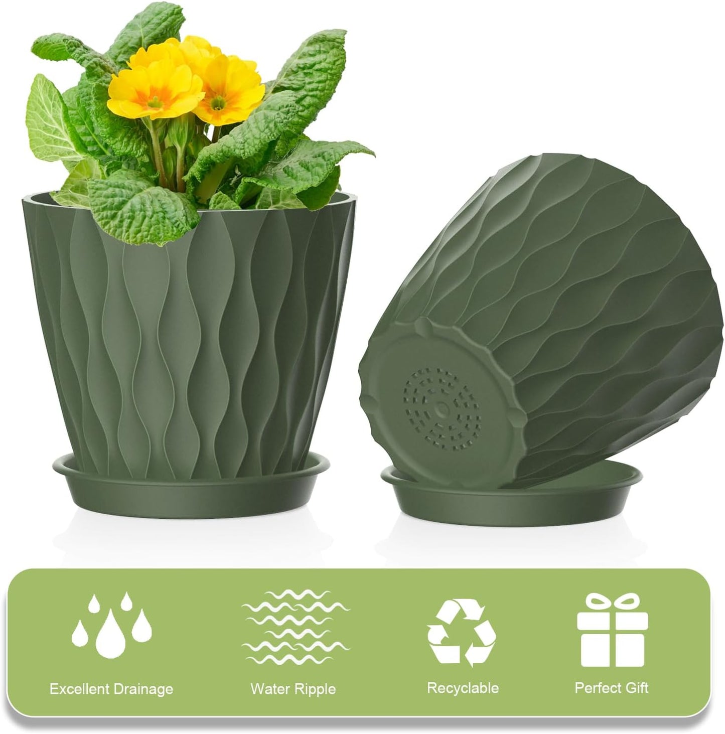 4 Inch Small Pots for Plants, 6 Pack Waffle Texture Small Plant Pots for Succulents, Plastic Planter with Drainage Holes and Saucers for Indoor Outdoor Plants, Flowers, Herbs, Seedlings, Colorful