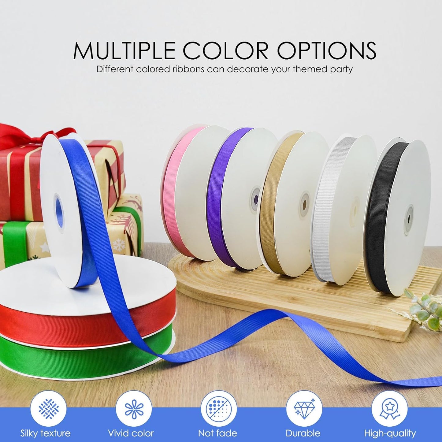 100 Yards 3/8 inch Grosgrain Ribbon, Solid Color Fabric Ribbon Perfect for Gift Wrapping, Wedding, Handmade Bows, Floral Bouquets and Party Decoration(Royal Blue)