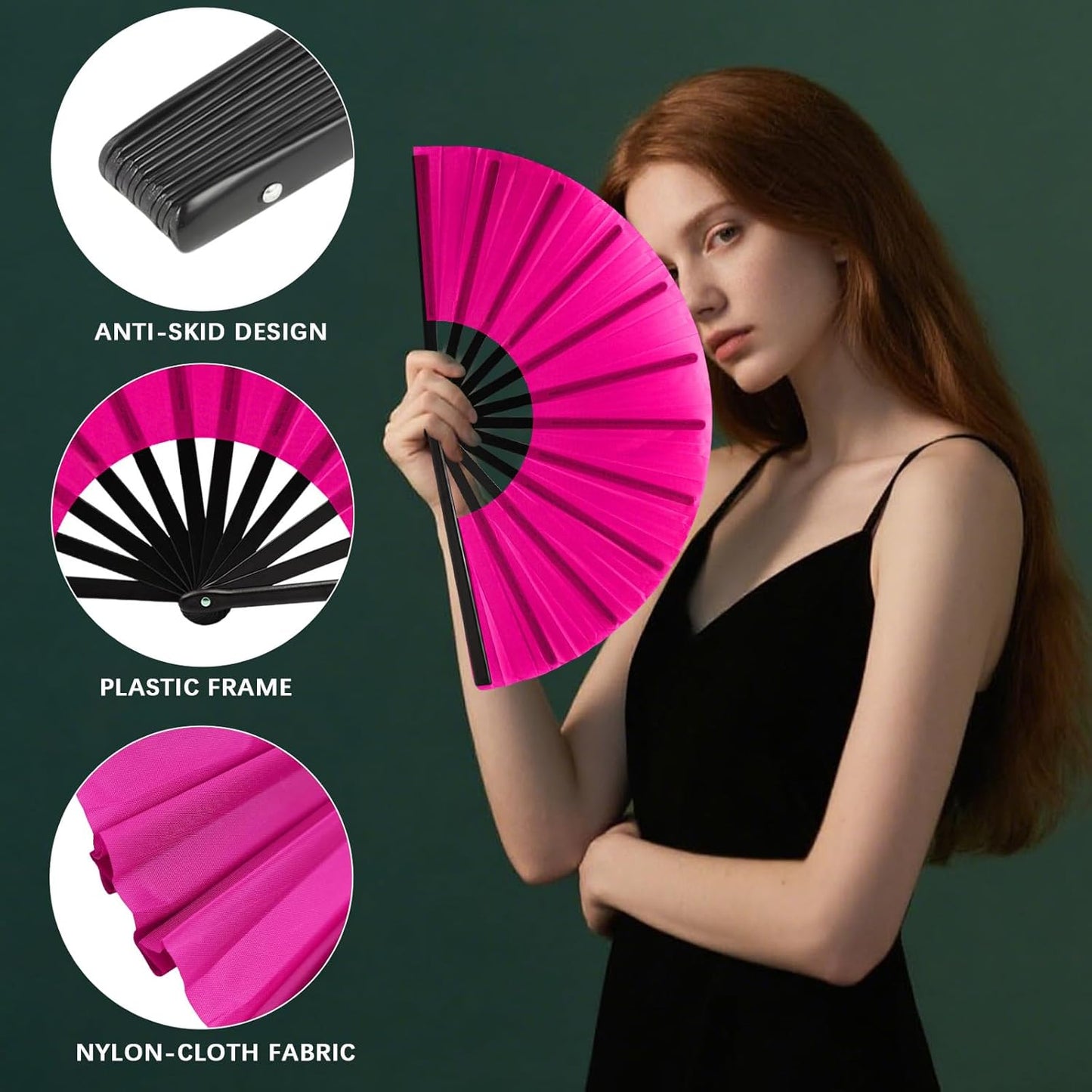13inch Large Rave Fan Popping Clacking Fans for Line Dancing,Hand Fans for Women Foldable,Boots on The Ground Fan,Portable for Outdoor,Wedding,Party,Decoration (10pcs Pink)
