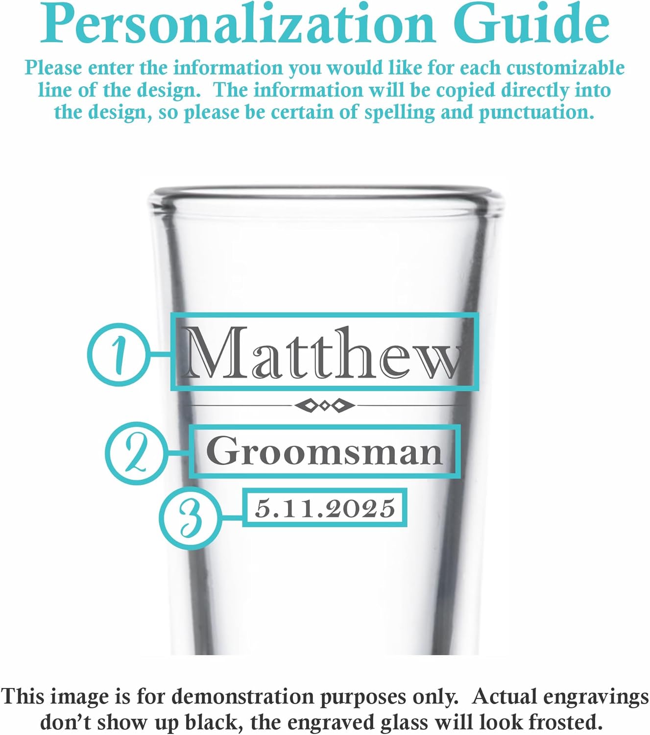 Custom Engraved Shot Glass – 2oz Tall Clear Glass – Personalized Gift for Wedding Party – Classic Etched Barware Keepsake for Groomsmen, Bridesmaids, and More (6)