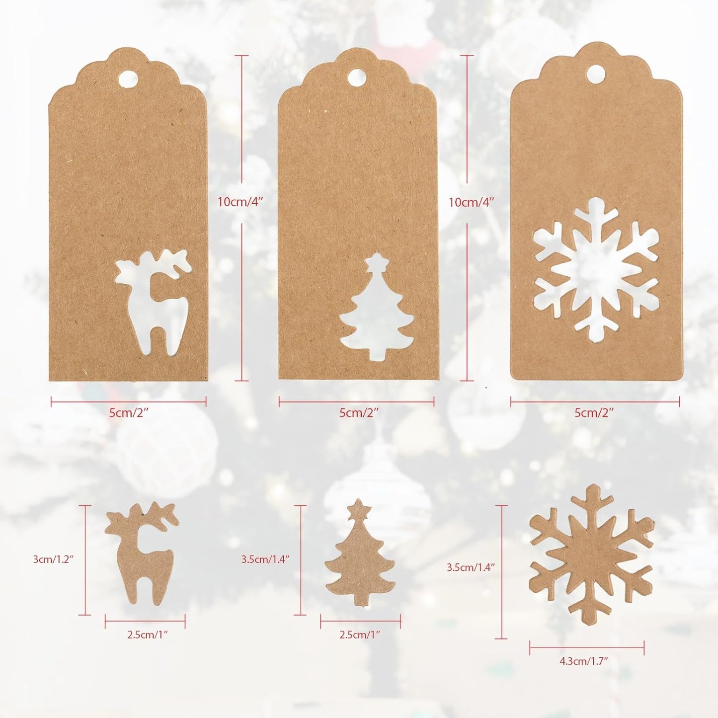jijAcraft Christmas Gift Tags - 150Pcs Christmas Tags with String, Blank Kraft Paper Hollow Trees, Rudolph, Snowflake Shapes Holiday Labels for Xmas Party Favors, DIY Crafts, Jar
