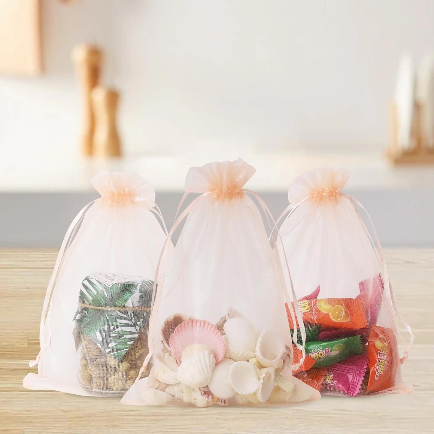 Wudygirl 100PCS Organza Bags Jewelry Bags Drawstring 5X7 Inch Favor Bags for Jewelry Candy Wedding Party(Peach 5X7)