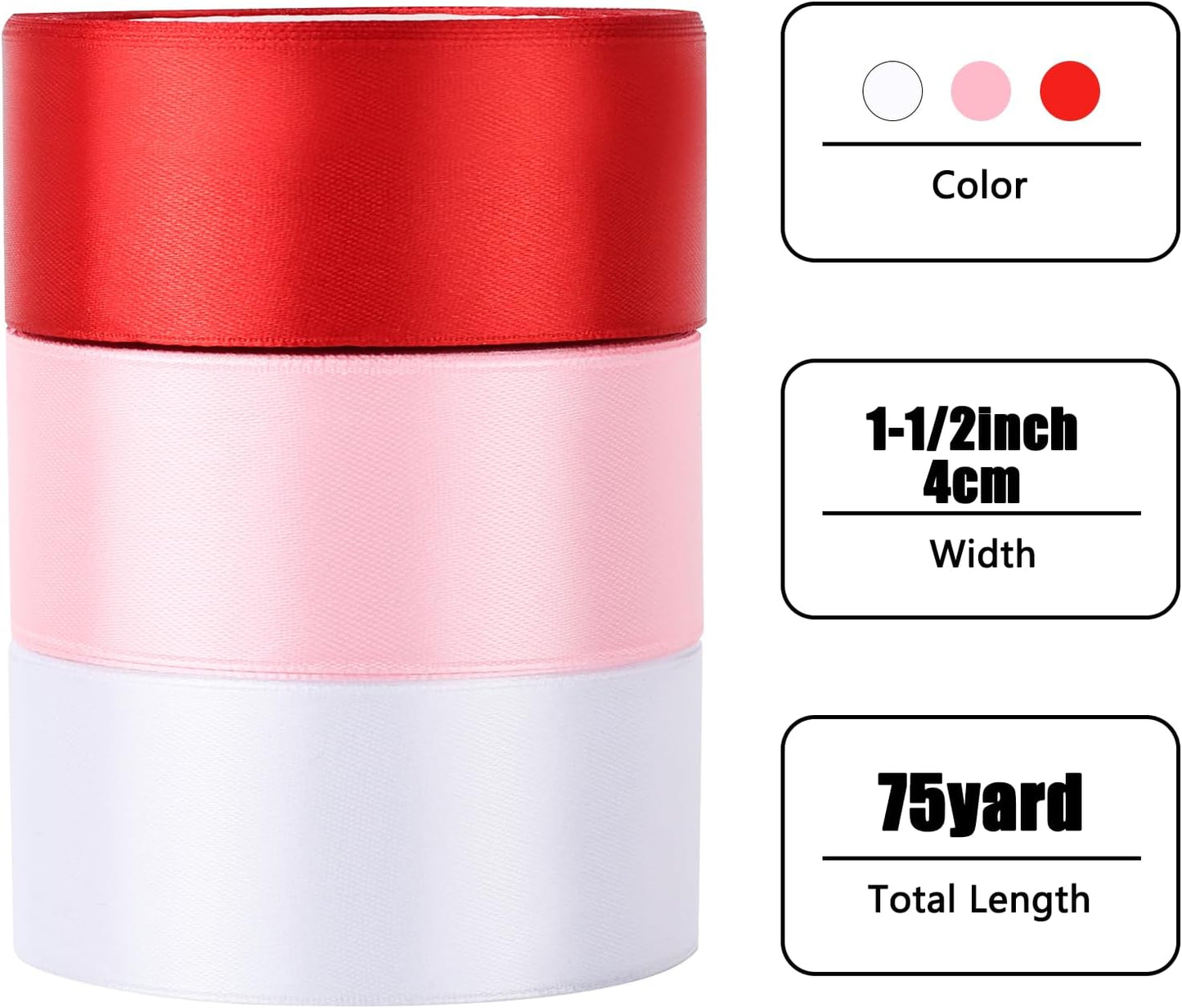 NESCCI 75 Yards Ribbon,1-1/2 Inch Satin Ribbon,Single Face Satin Ribbons,Perfect for Gift Wrapping,Wedding Decoration,Handmade Bows,Wrapping Bouquet, Halloween, Christmas