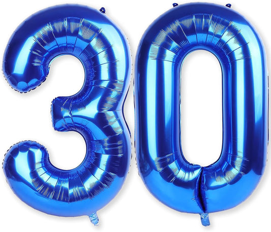 Navy Blue 30 Balloon Numbers, 40 Inch Large Dark Royal Blue Foil Number 3 & 0 Balloons for Men, Self Inflating 30th Birthday Balloons for 30 Year Old Anniversary Birthday Party Decorations Supplies