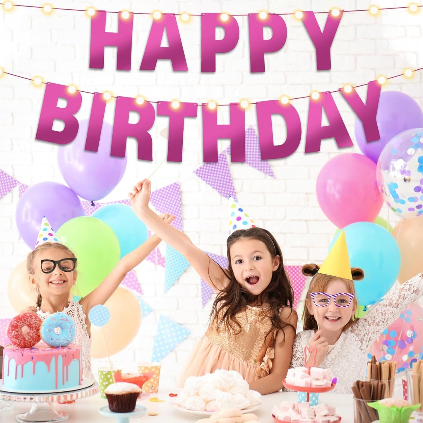 TaoBary 112 Pcs DIY Letter Kit Glitter Customizable Banner Letters Include 107 Letters and Numbers 3 Rope and 2 Needles for Birthday Halloween Christmas Wedding Valentine Party Decor(Bright Pink)