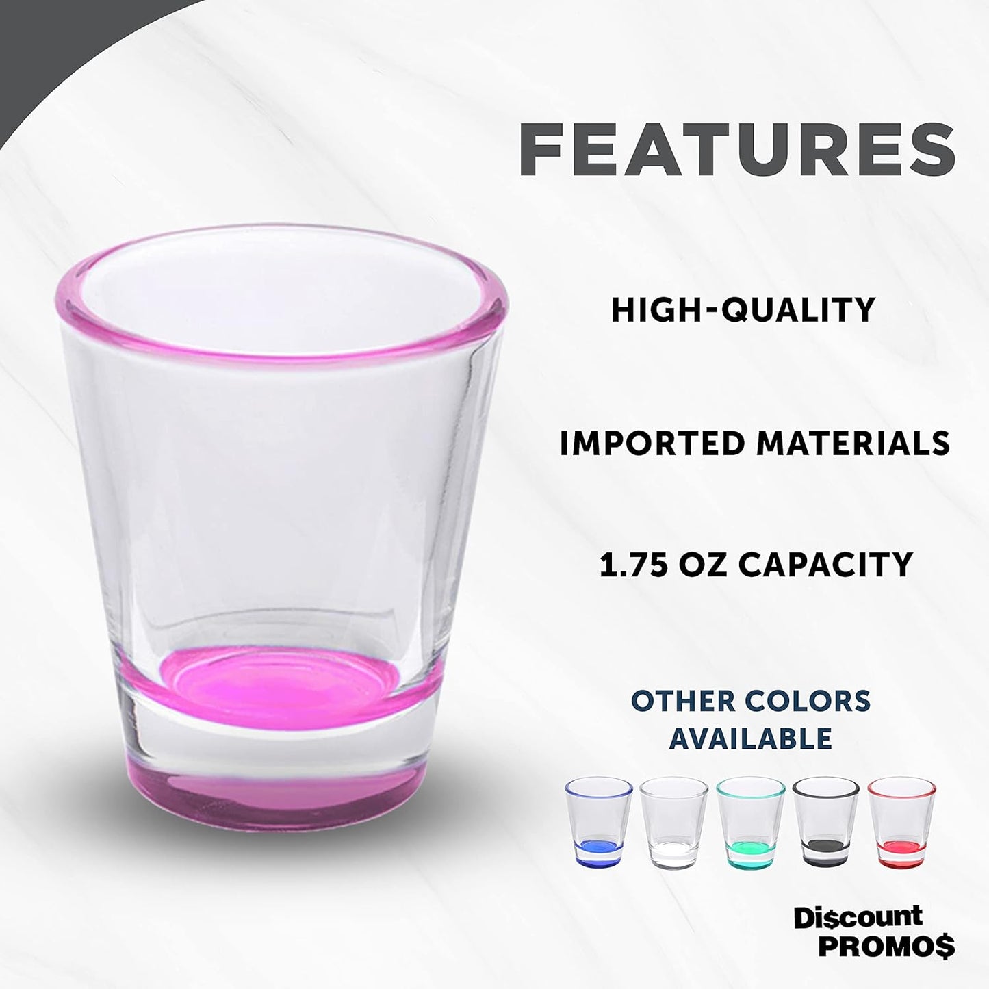 DISCOUNT PROMOS Shot Glasses Set 1.75 oz. Set of 10 Bulk Pack, Wedding Favor, Birthday Party, Tequila Shot Glasses, Vodka Shot Glass - Pink Bottom Color