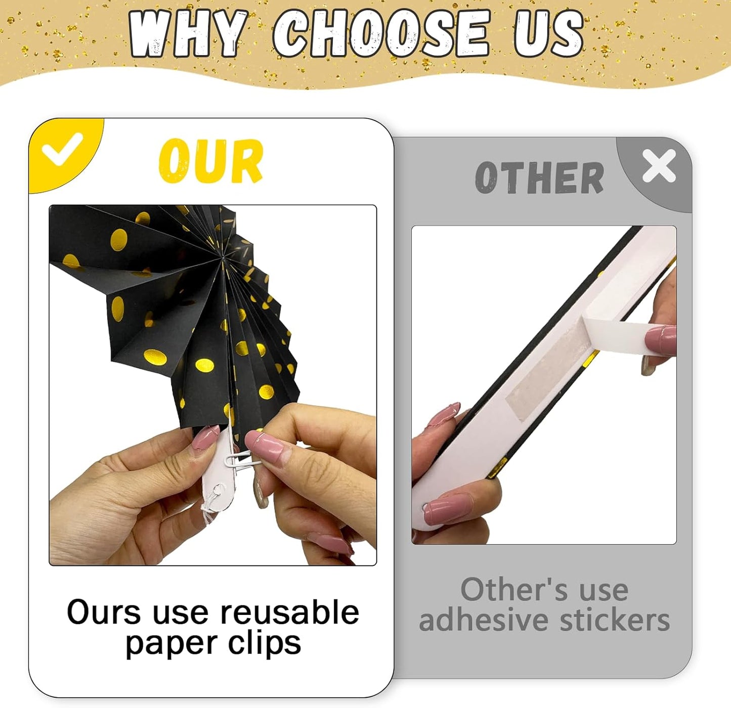 14Pcs Black and Gold Party Decorations, Hanging Paper Lanterns Fans Tissue Flower Pom Poms for Men Birthday Graduation Retirement New Years Decorations New Years Eve Party Supplies 2026