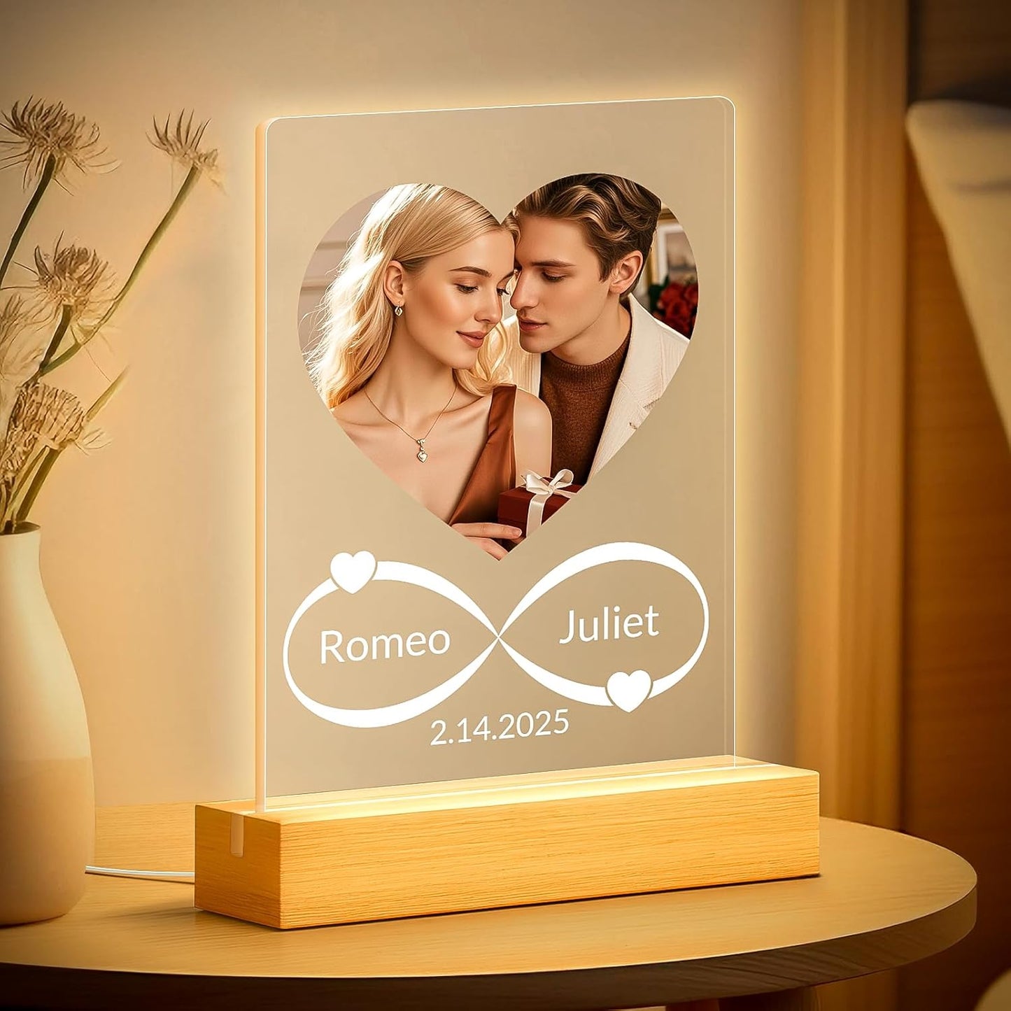 Custom Picture Frames with Photo, Personalized Photo Frame with Night Light, Customized Picture Frames, Personalized Anniversary Couple Gifts for Women, Men, Him, Her, Boyfriend, Girlfriend