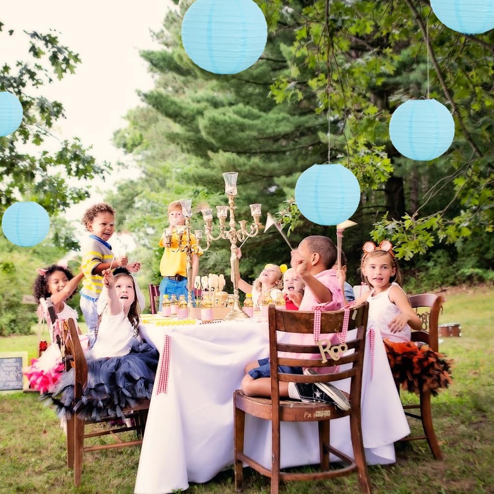 BEISHIDA 8-Inch Light Blue Round Paper Lanterns Decorative Hanging Asia Chinese Japanese Paper Lanterns Lamp for Birthday Wedding Baby Shower Home Decor Party Decoration（6 Packs）